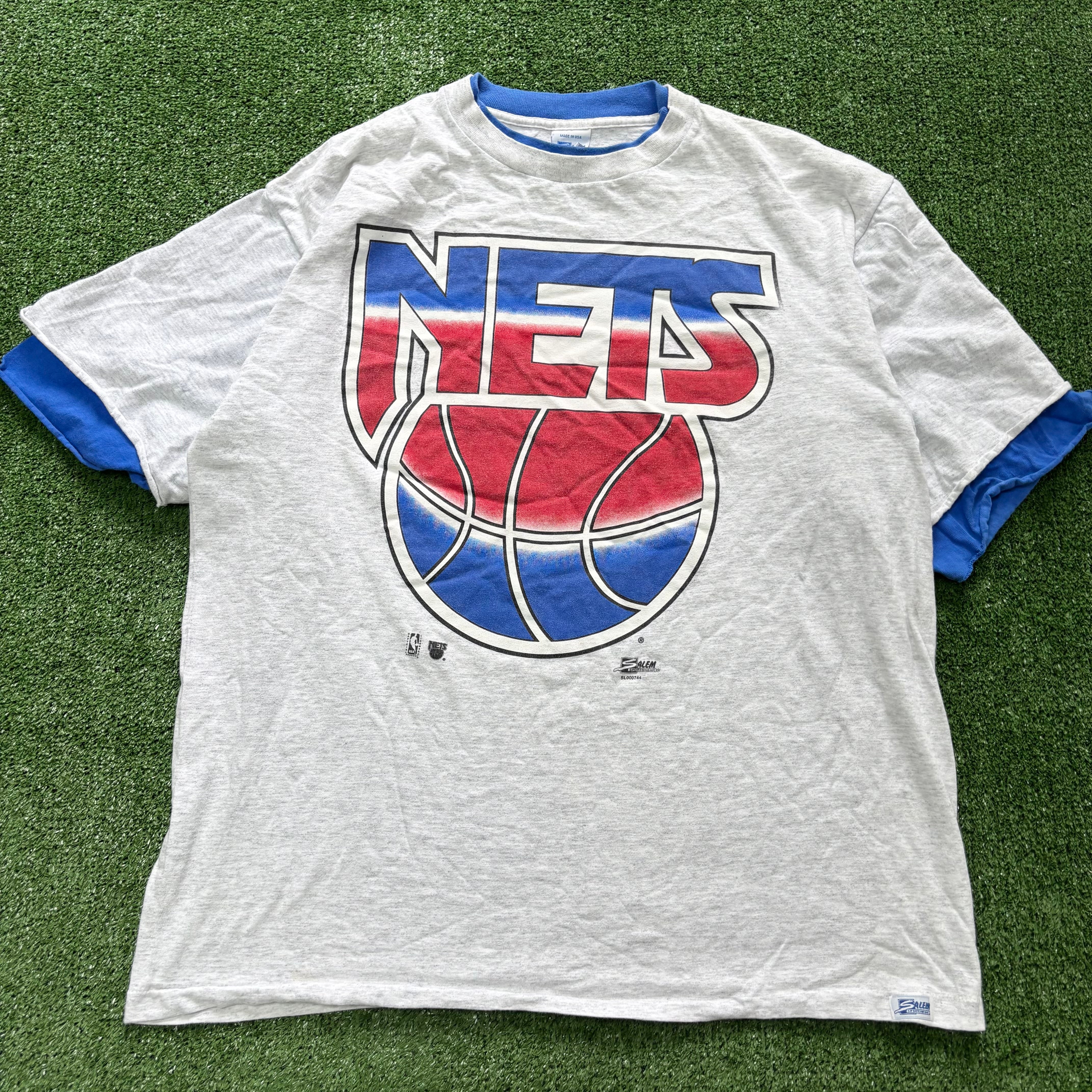 Vintage T Shirt Mens XL Grey Single Stitch Graphic Print 90s Nets Basketball (F)