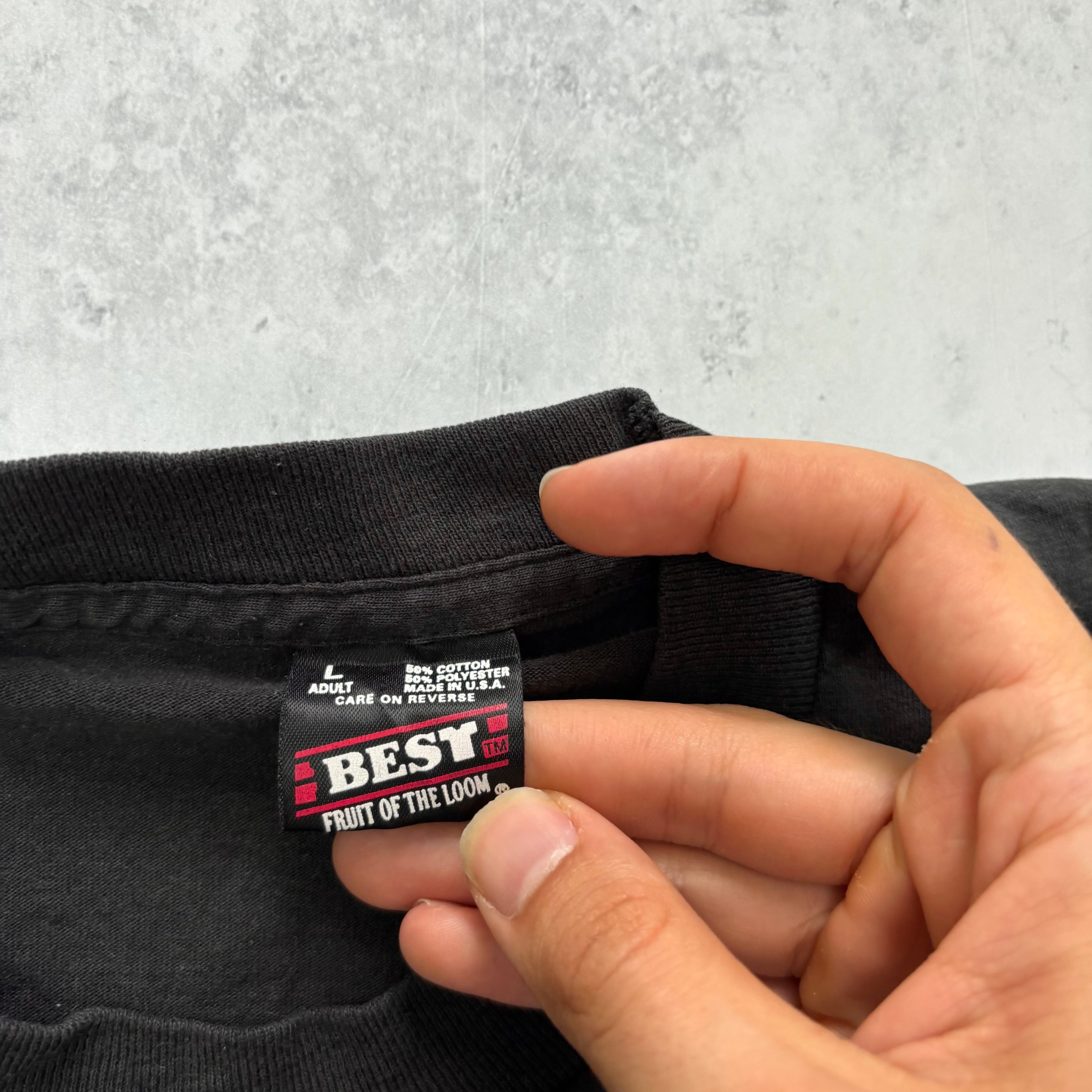 Vintage T Shirt Mens Large Black Single Stitch Graphic Print 90s USA Tourist