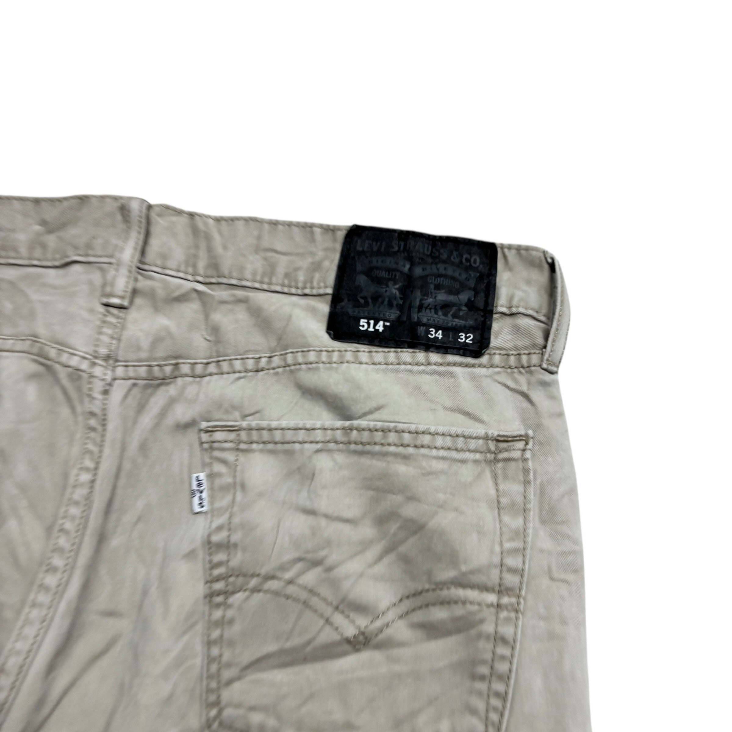 Levis 514 Trousers W34 L32 Mens Cream Regular Straight Fit Cotton Pants (E)