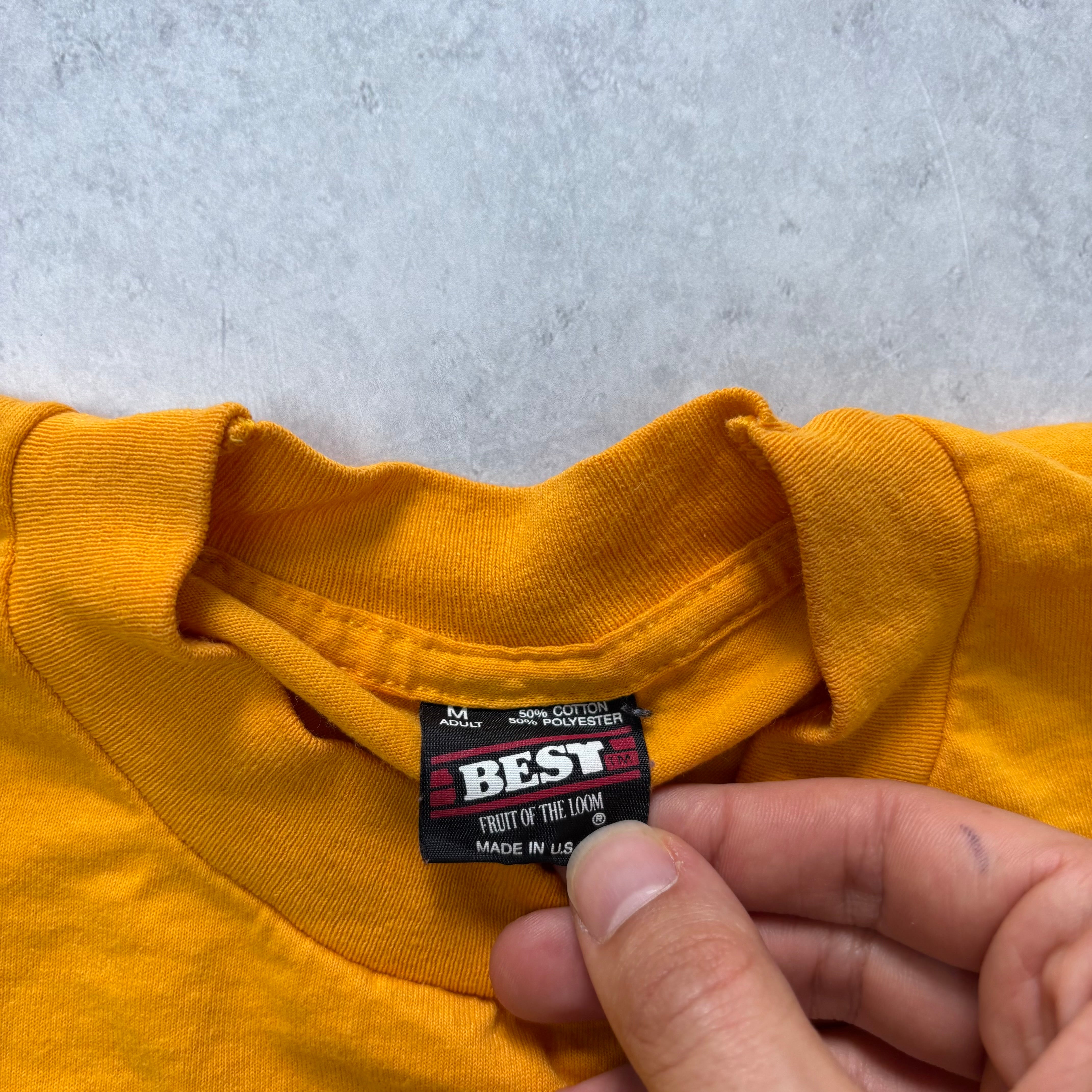 Vintage T Shirt Mens Small Yellow Single Stitch Graphic Print 90s USA (E)