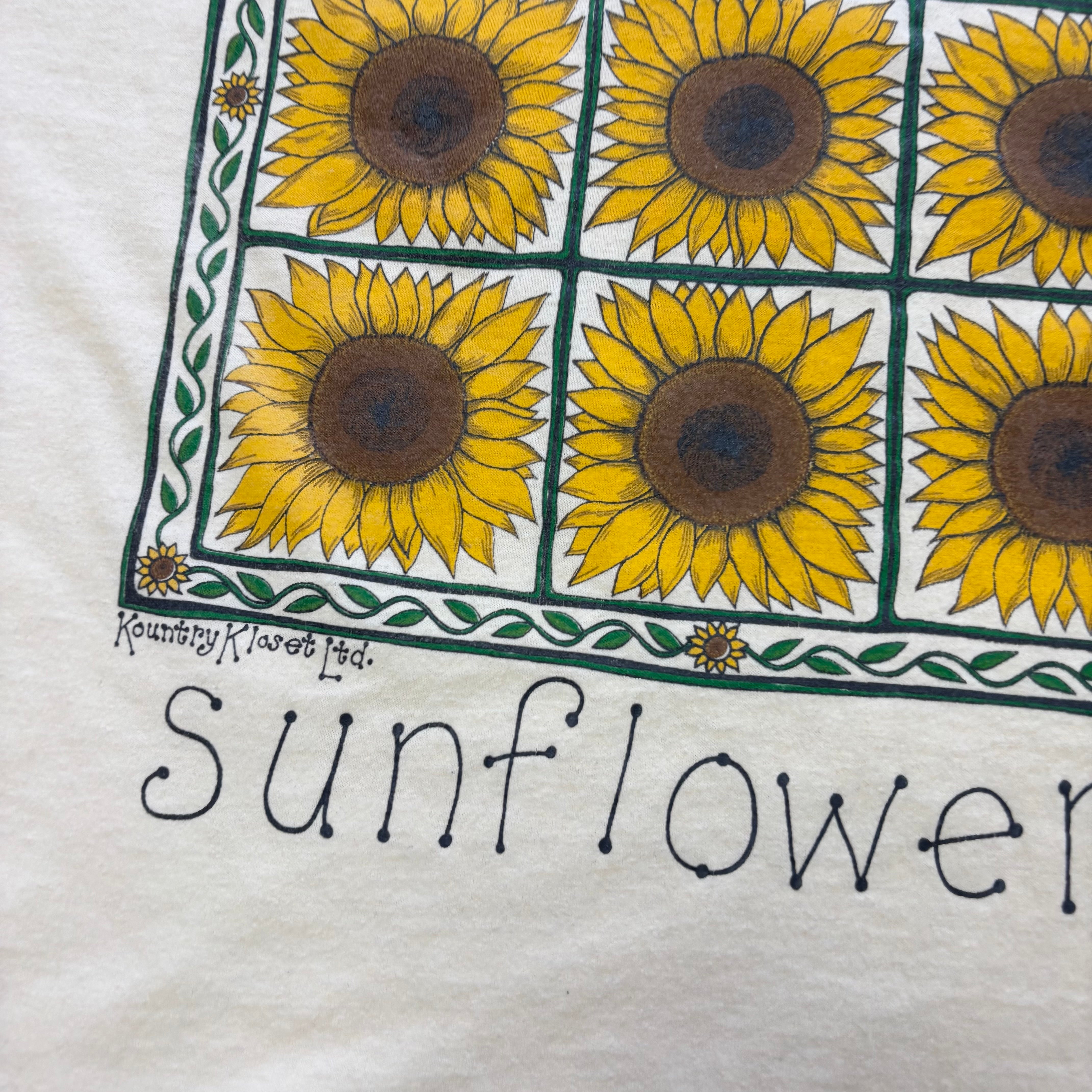 Vintage T Shirt Mens Medium Yellow Single Stitch Graphic Print 90s Sunflower
