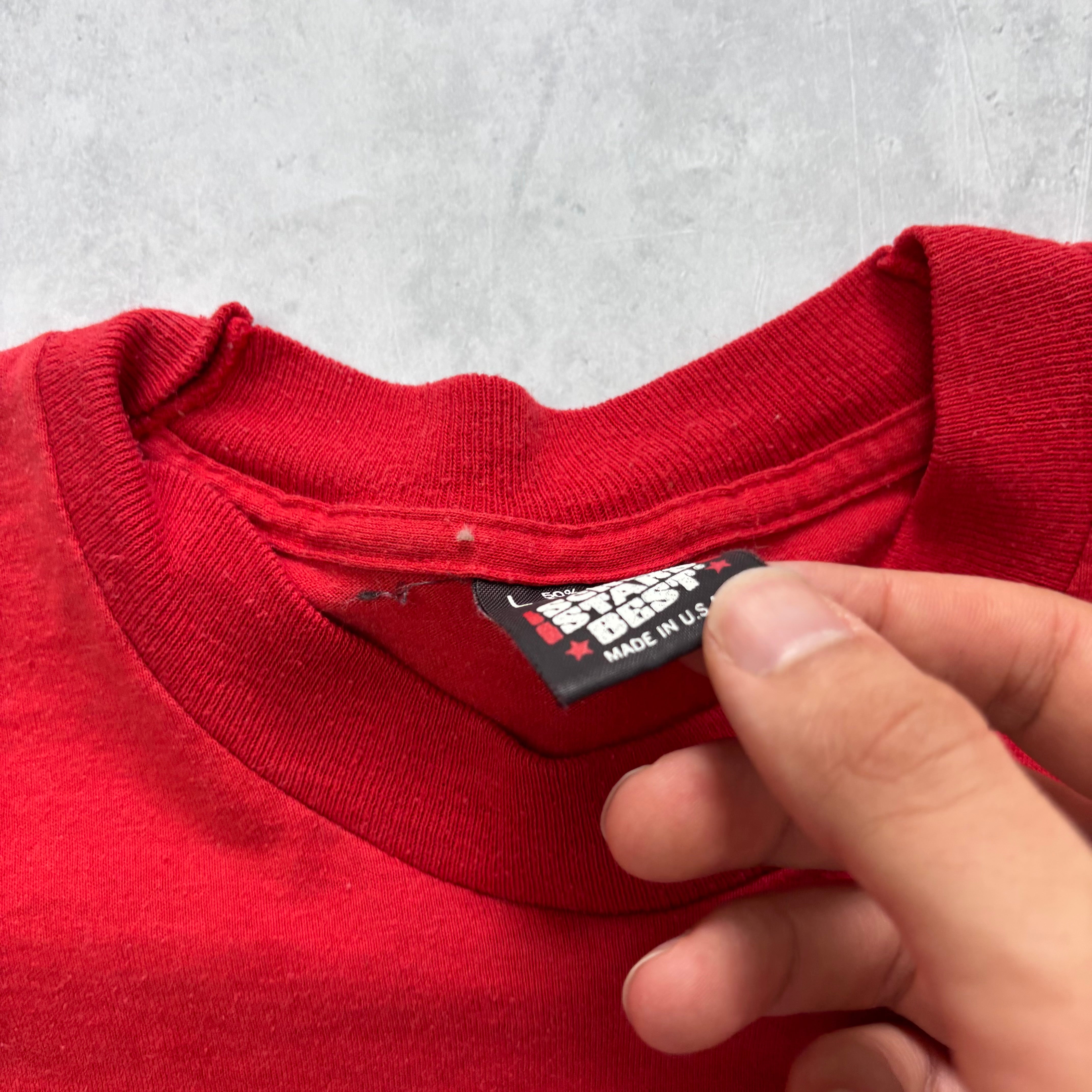 Vintage T Shirt Mens Small Red Single Stitch Graphic Print 90s USA (E)