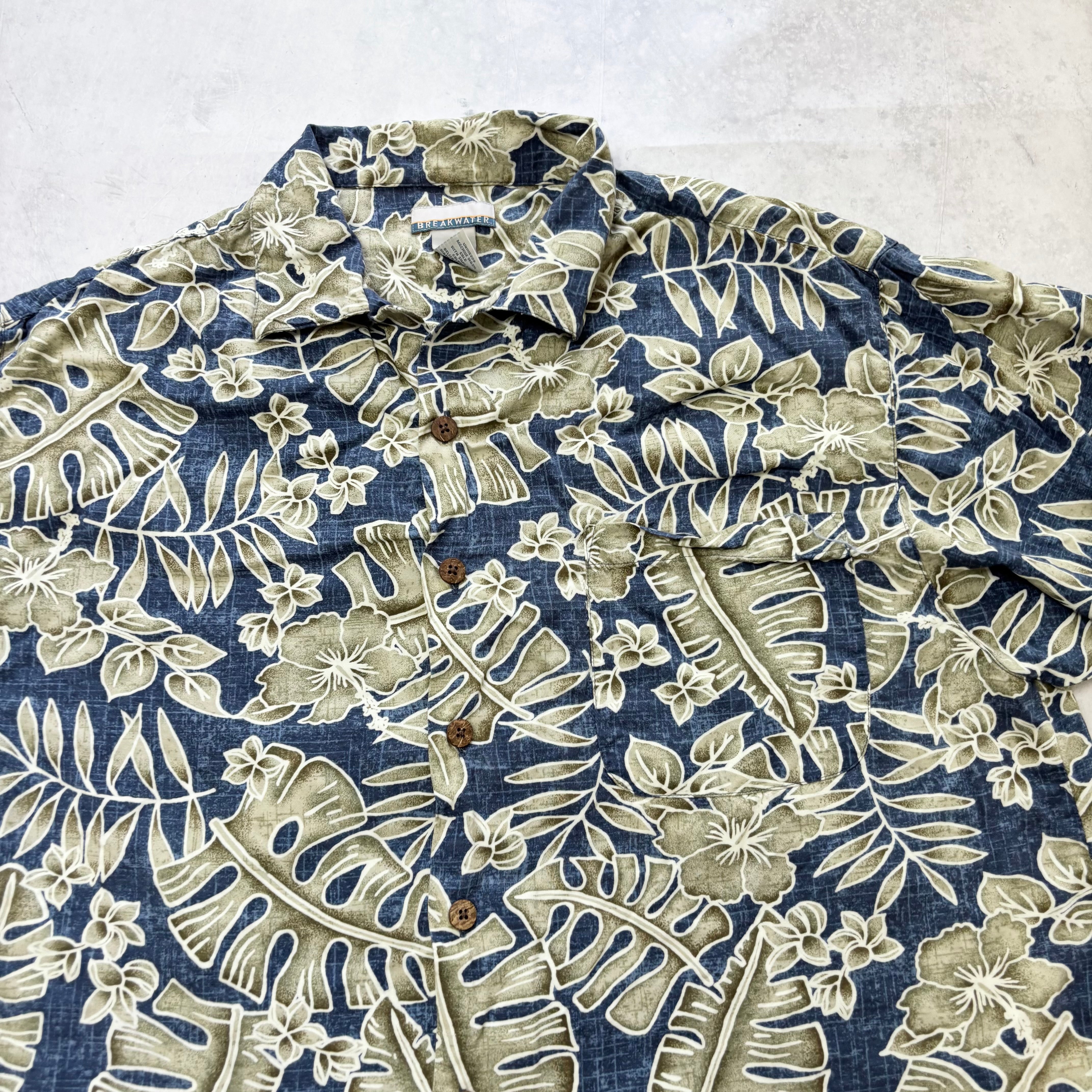 Vintage Hawaiian Shirt Mens Large Blue Floral Aloha Short Sleeve Rayon (E)