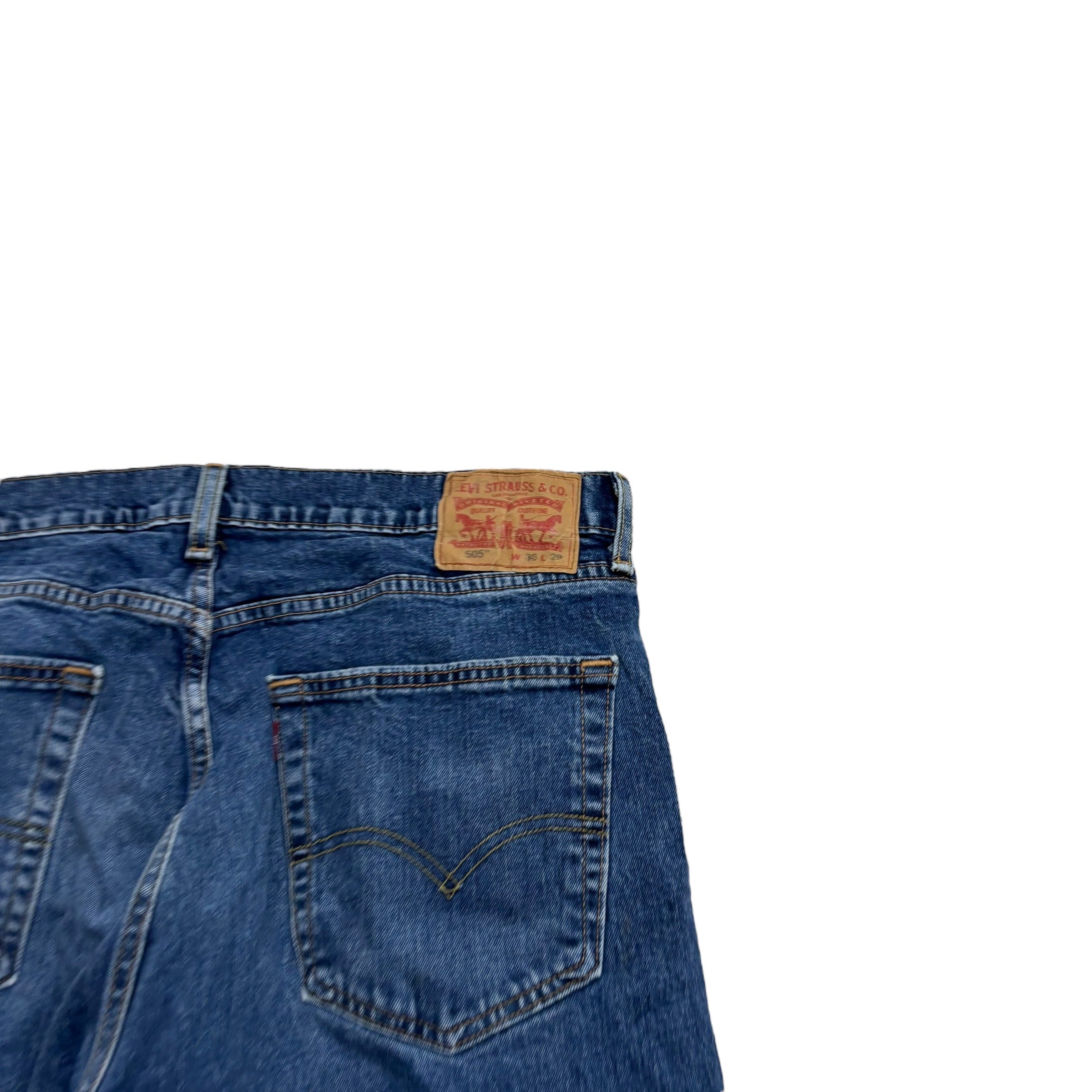 Levis 505 Jeans W36 L29 Mens Mid Blue Regular Straight Fit Denim (F)