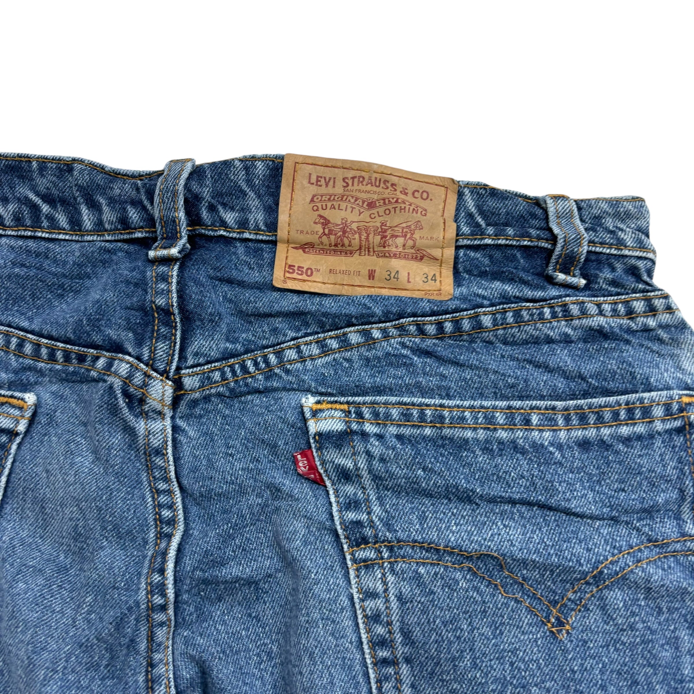 Levis 550 Jeans W34 L34 Mens Mid Blue Relaxed Straight Vintage USA Made Denim