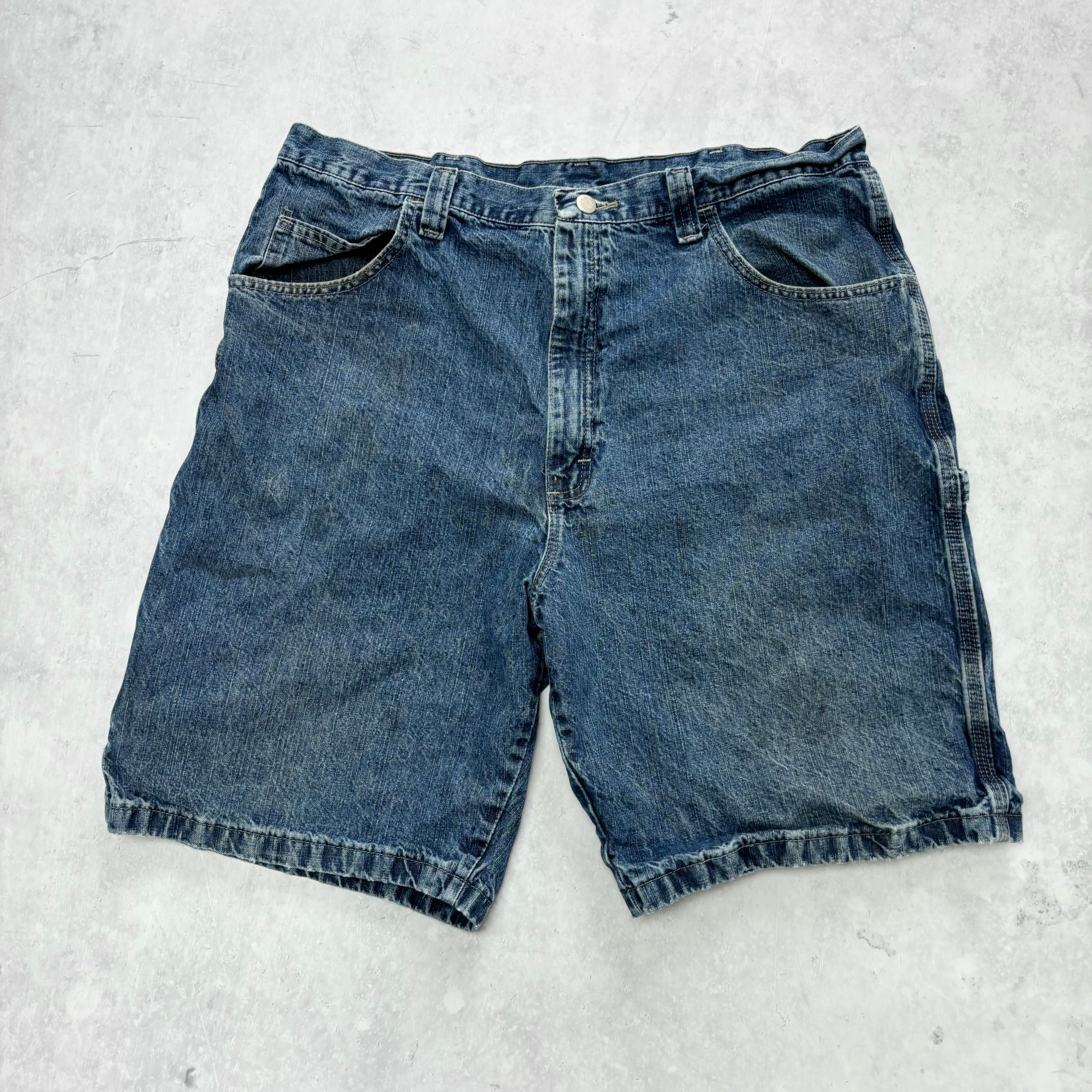 Vintage Wrangler Jorts W36 Mens Denim Shorts Mid Blue Baggy Relaxed Carpenter