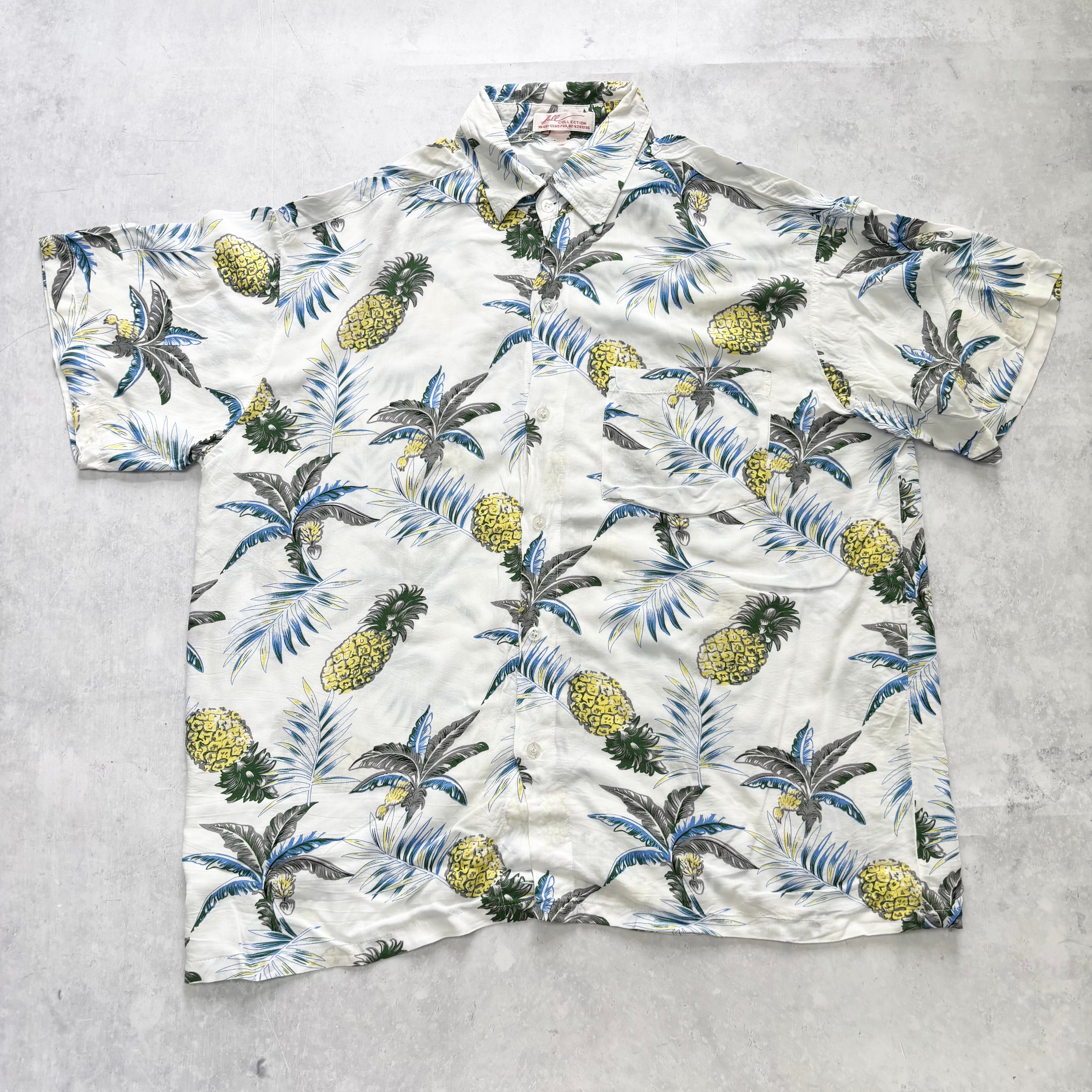 Vintage Hawaiian Shirt Mens Large White Floral Aloha Short Sleeve (E)