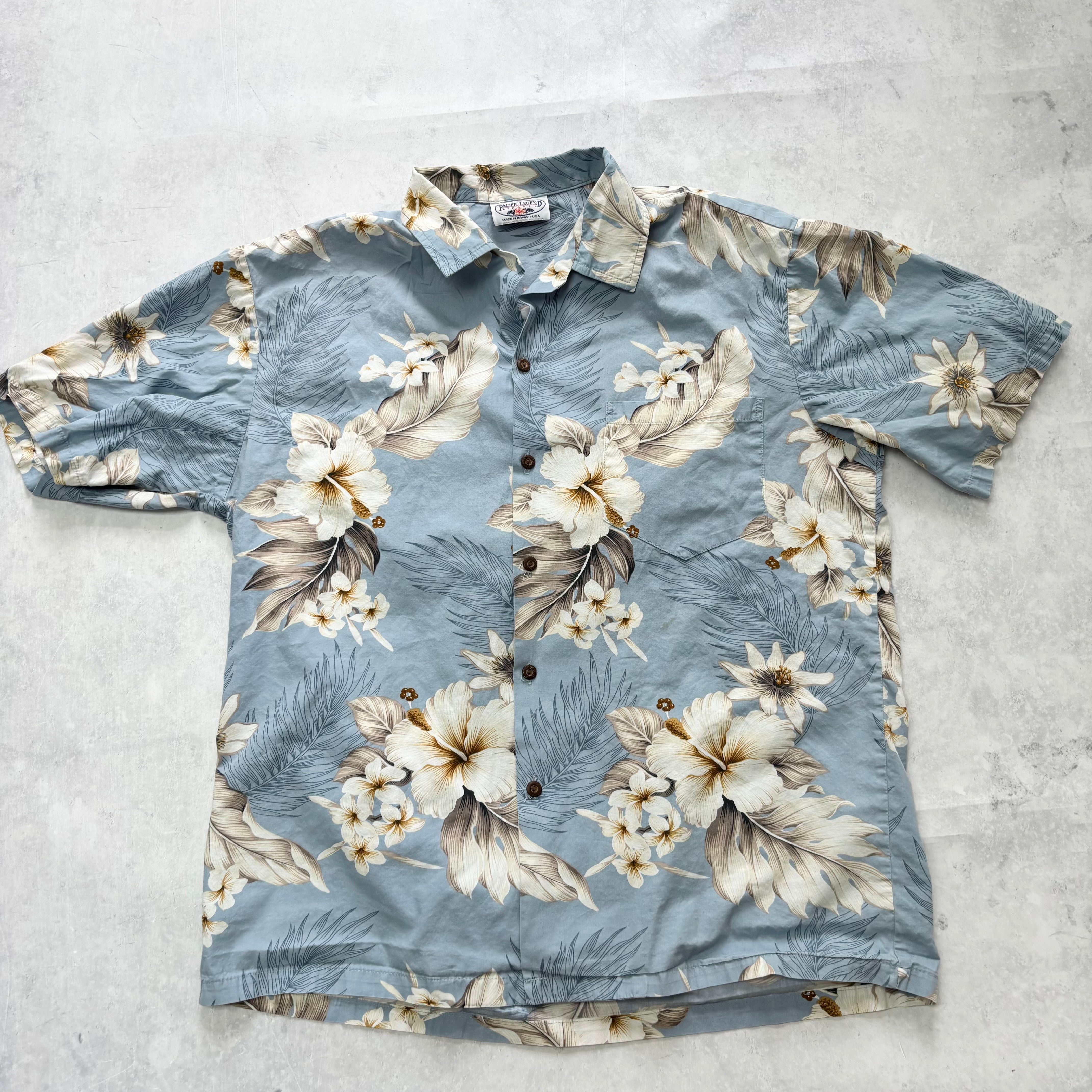 Vintage Hawaiian Shirt Mens Large Blue Floral Aloha Short Sleeve