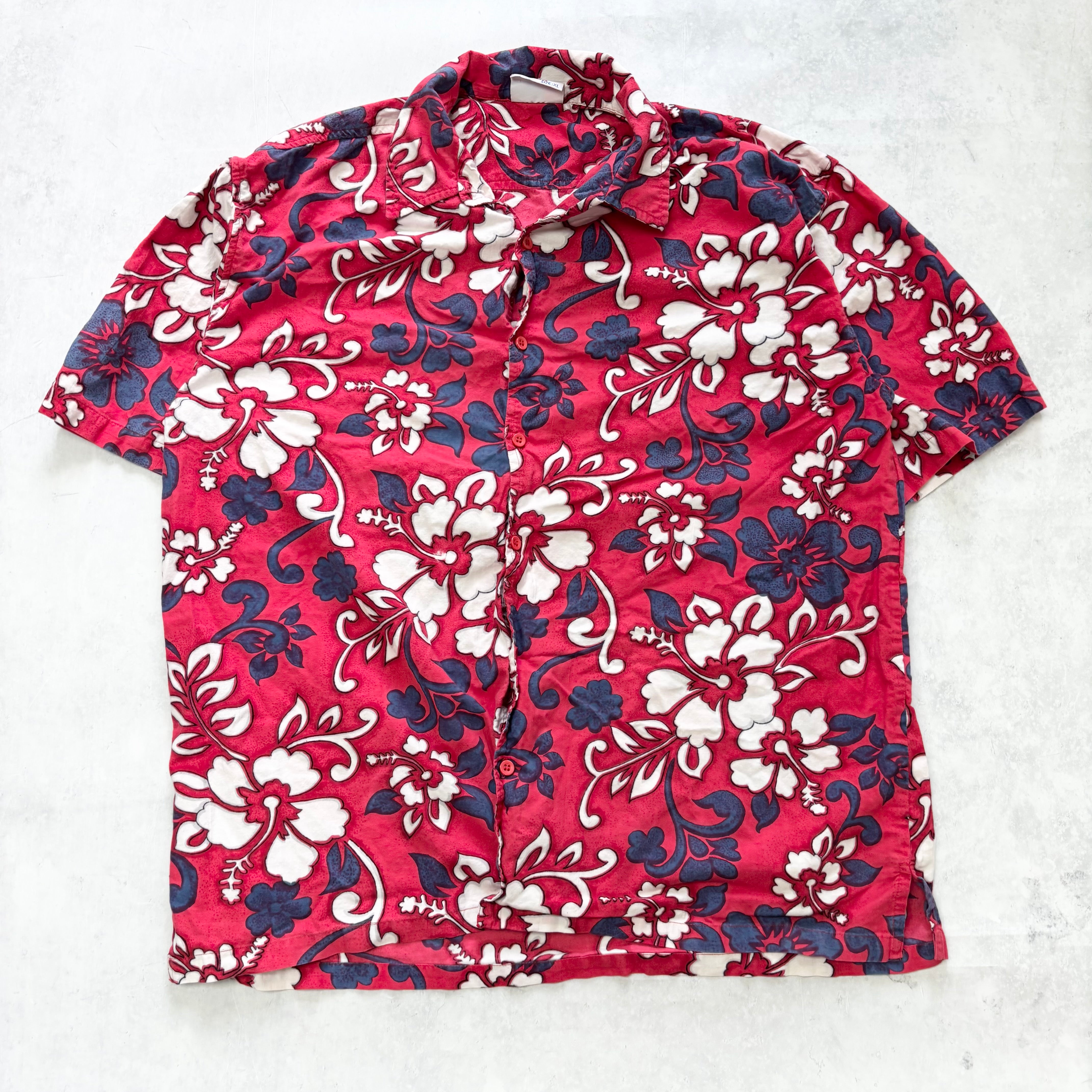 Hawaiian Shirt Mens XL Red Floral Aloha Short Sleeve Cotton Funky (E)