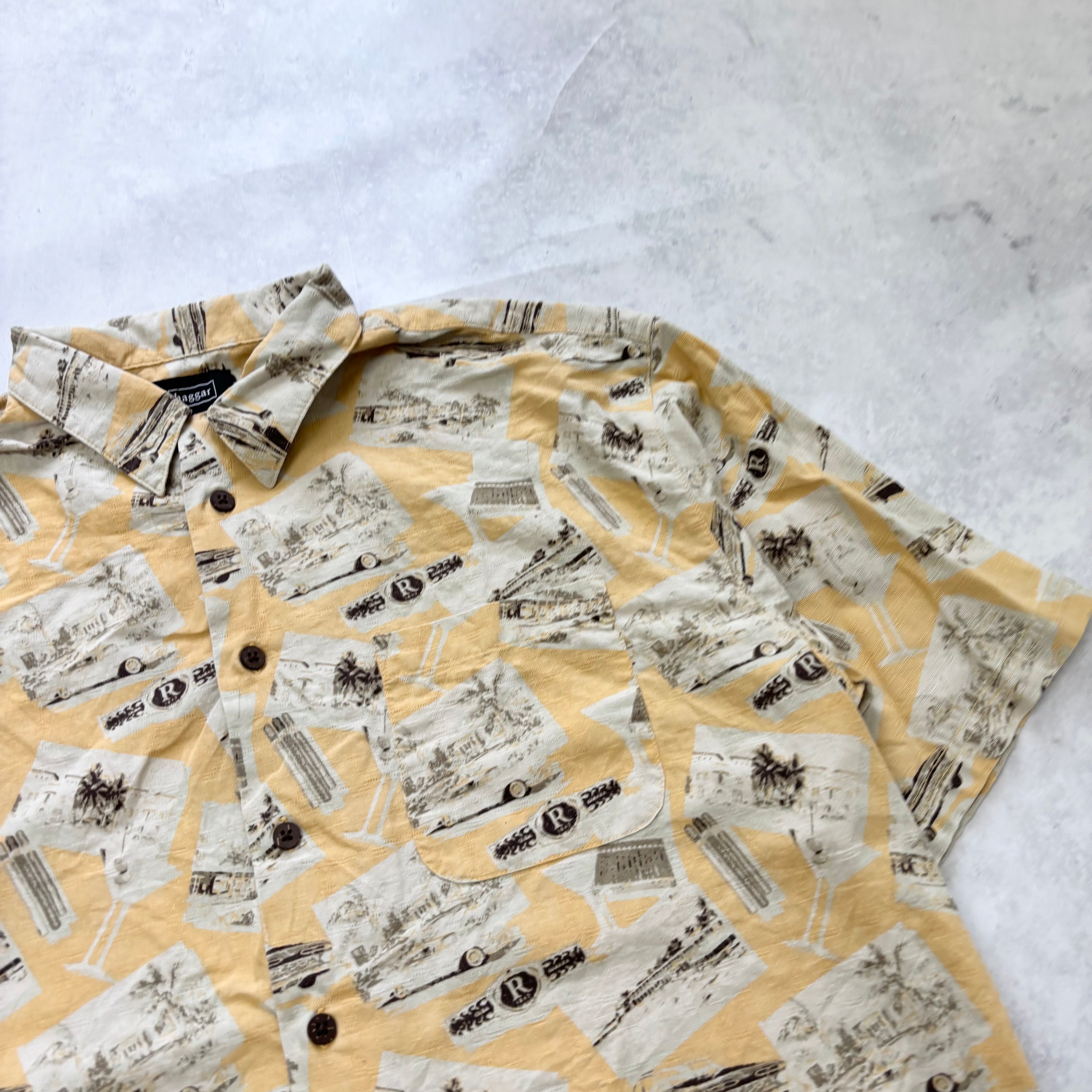 Vintage Hawaiian Shirt Mens Large Orange Aloha Short Sleeve Silk (E)