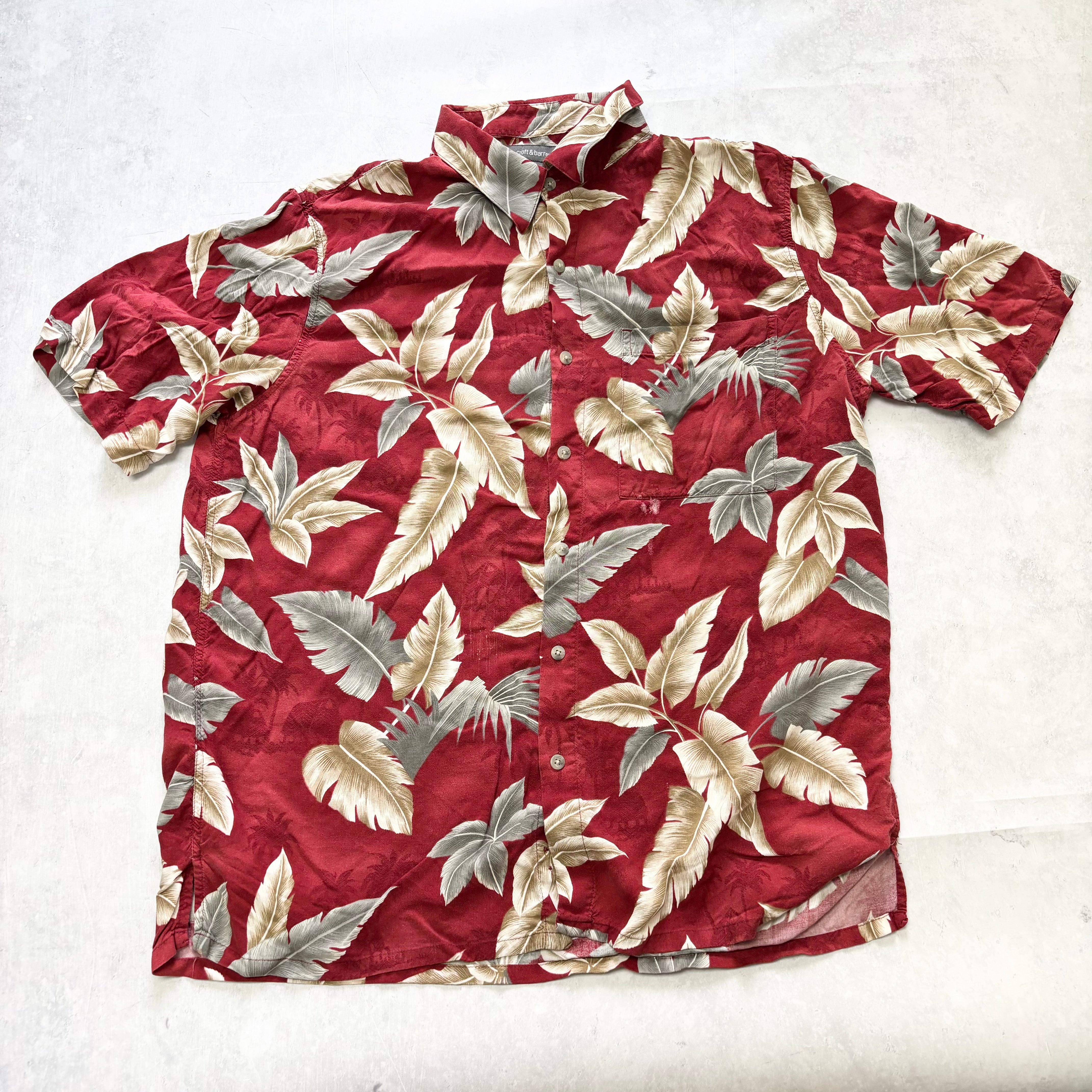 Hawaiian Shirt Mens Large Red Floral Aloha Short Sleeve Rayon Funky (F)
