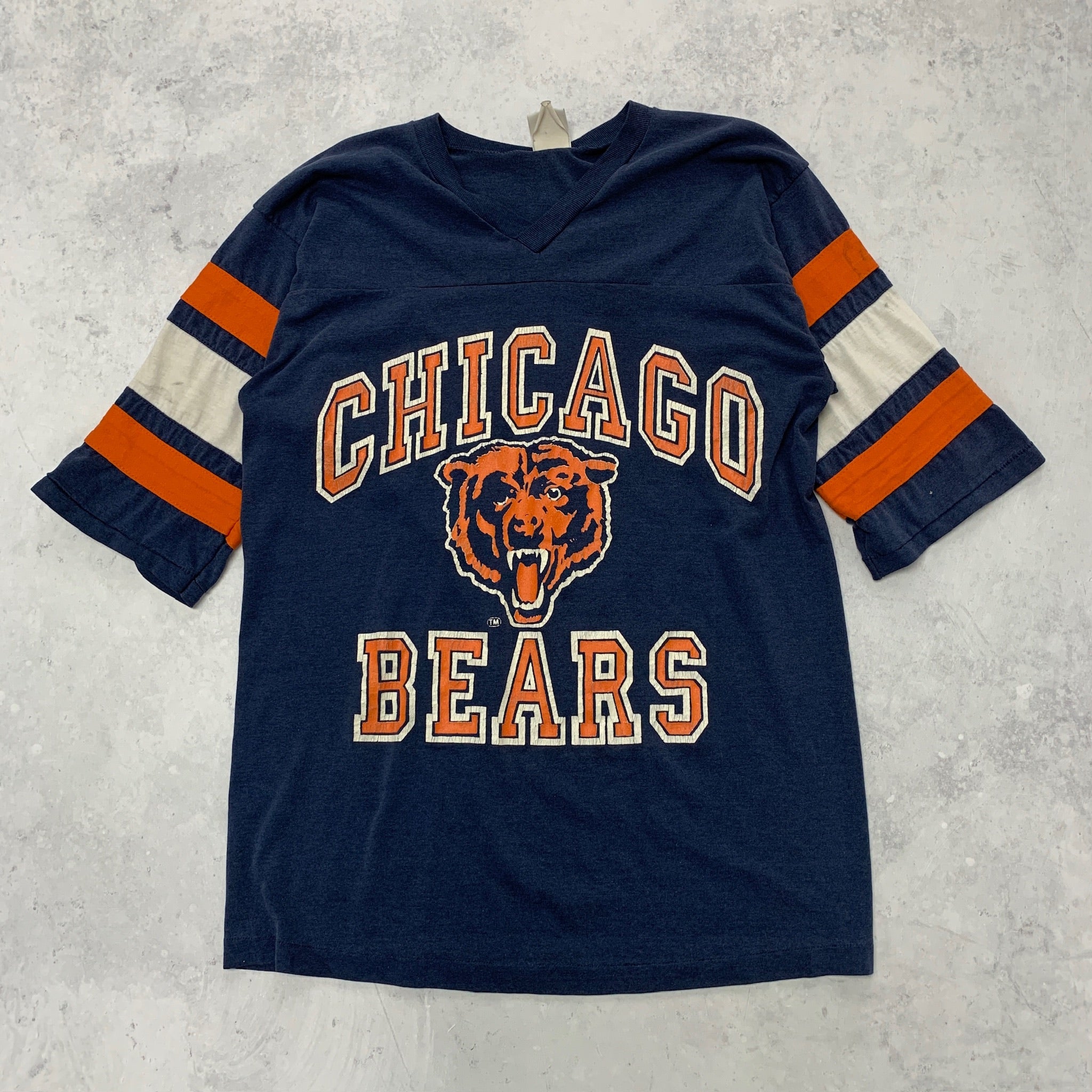 Vintage T Shirt Mens Medium Navy Blue Single Stitch Chicago Bears 80s NFL