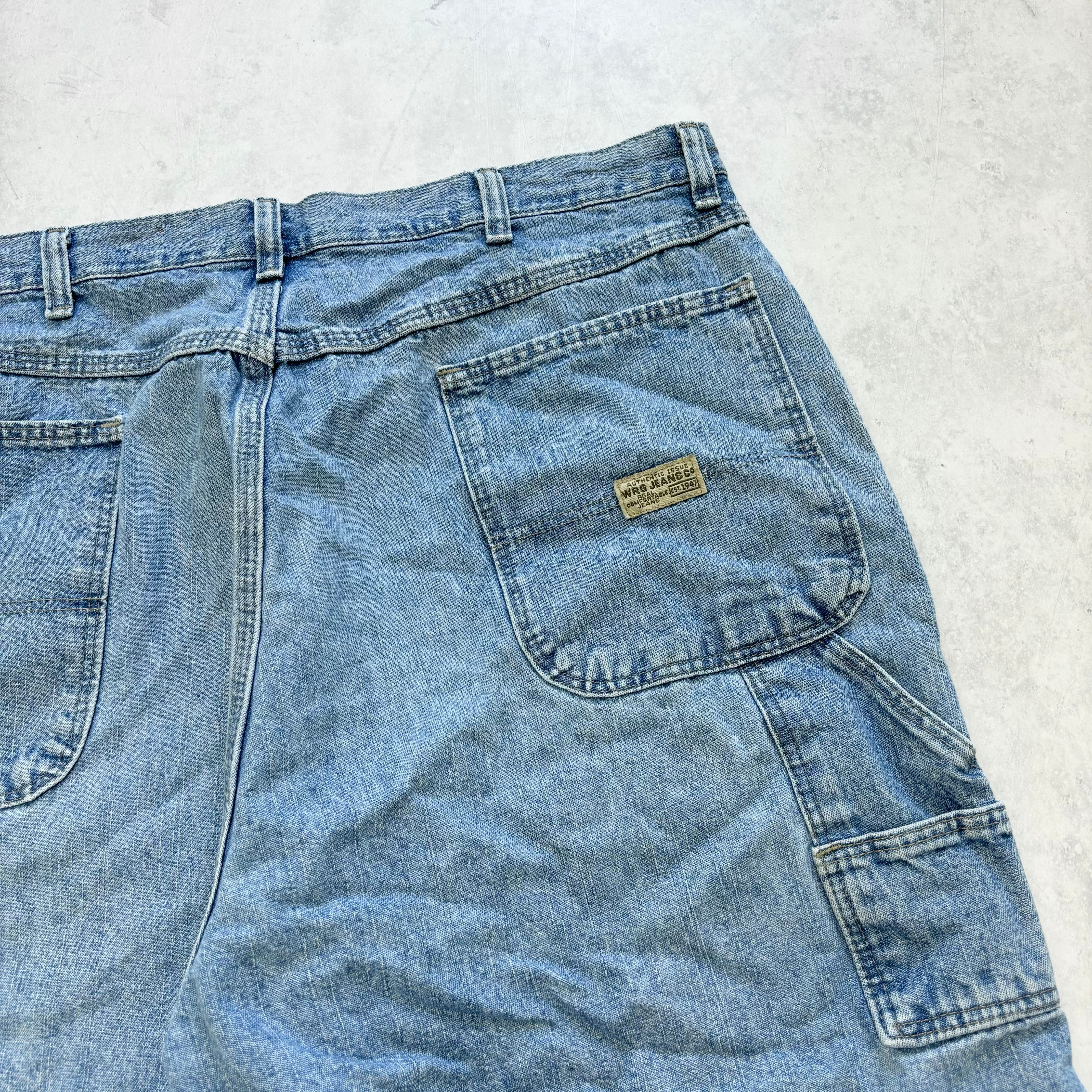 Vintage Wrangler Jorts W38 Mens Denim Shorts Light Blue Baggy Relaxed Carpenter