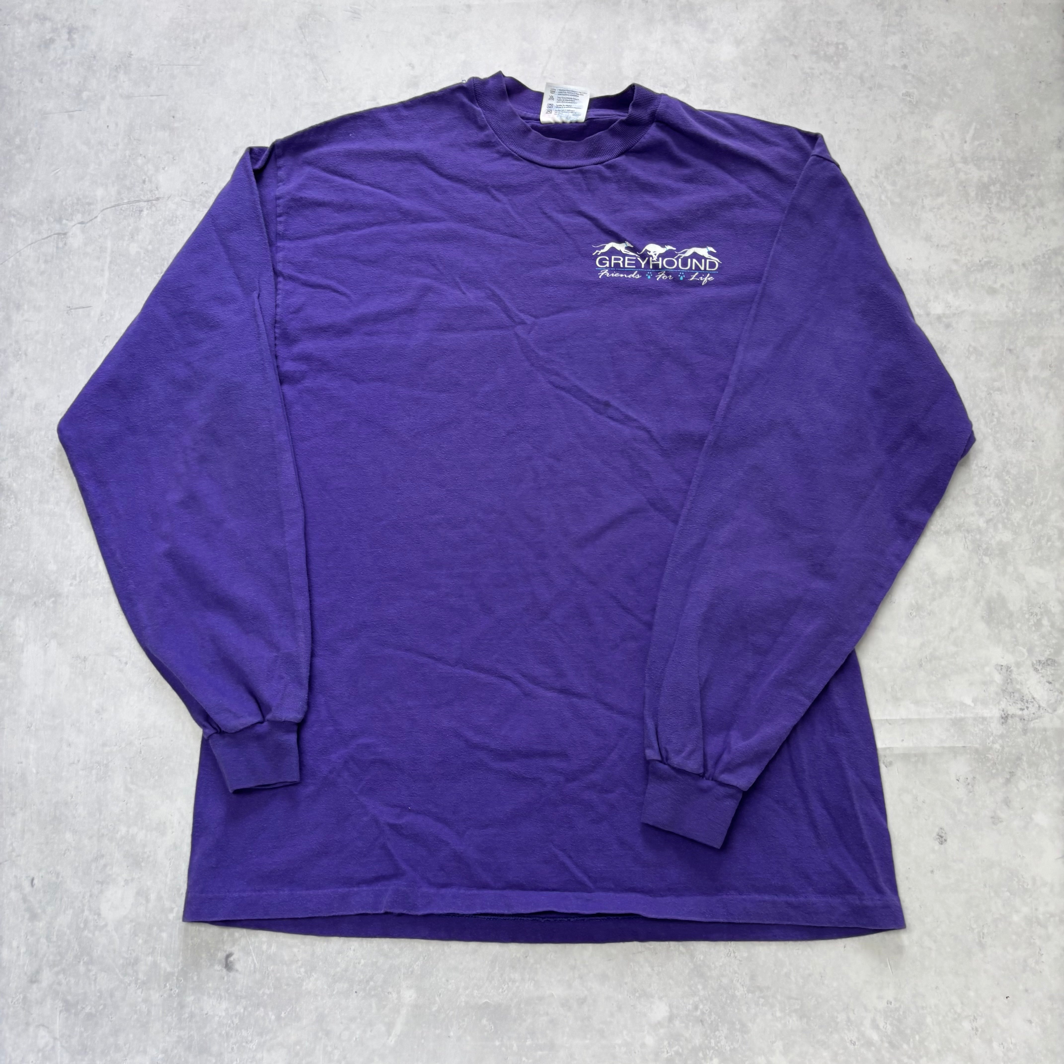 Vintage T Shirt Mens Medium Purple Single Stitch Graphic Print 90s Longsleeve