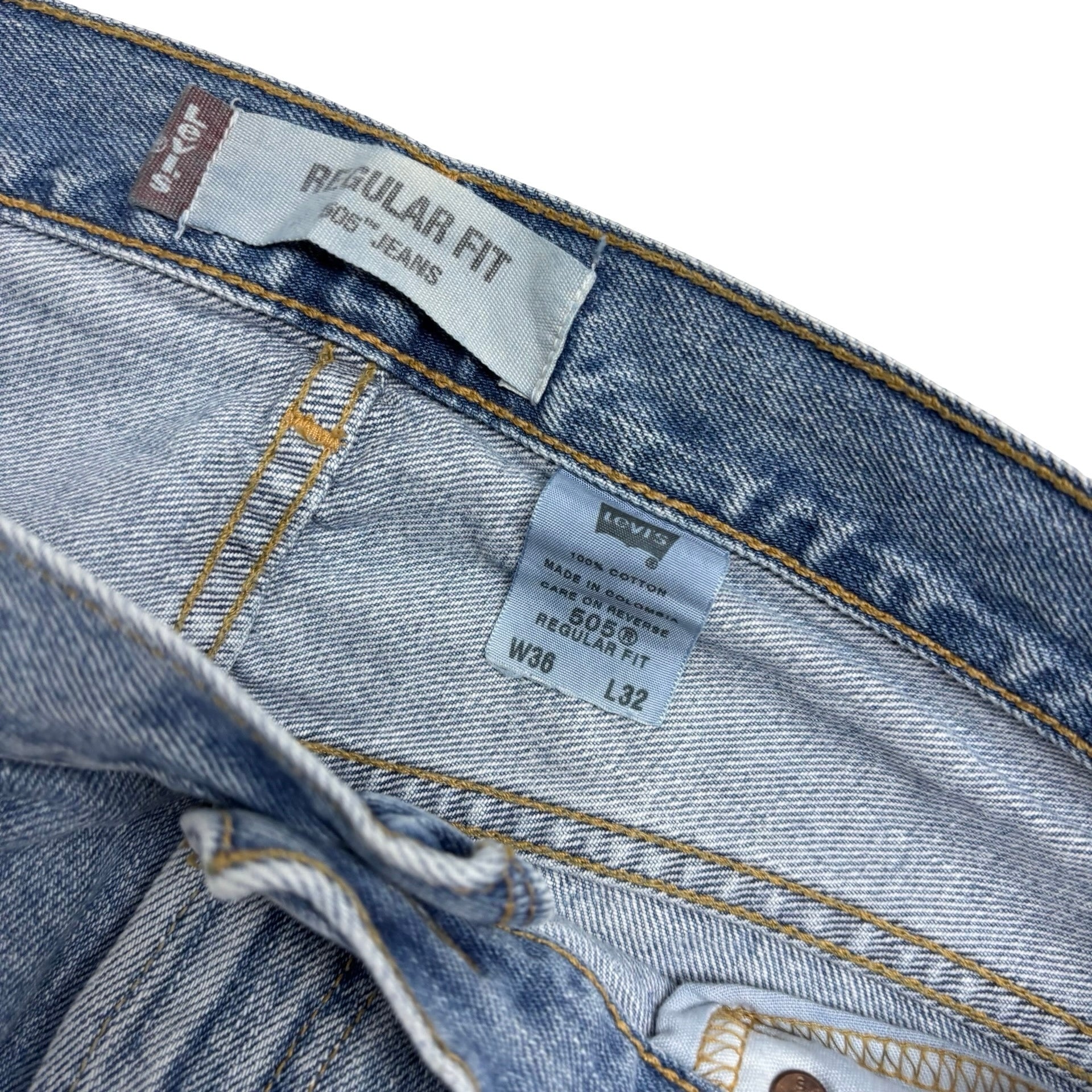 Levis 505 Jeans W36 L32 Mens Light Blue Regular Straight Fit Vintage Denim (E)