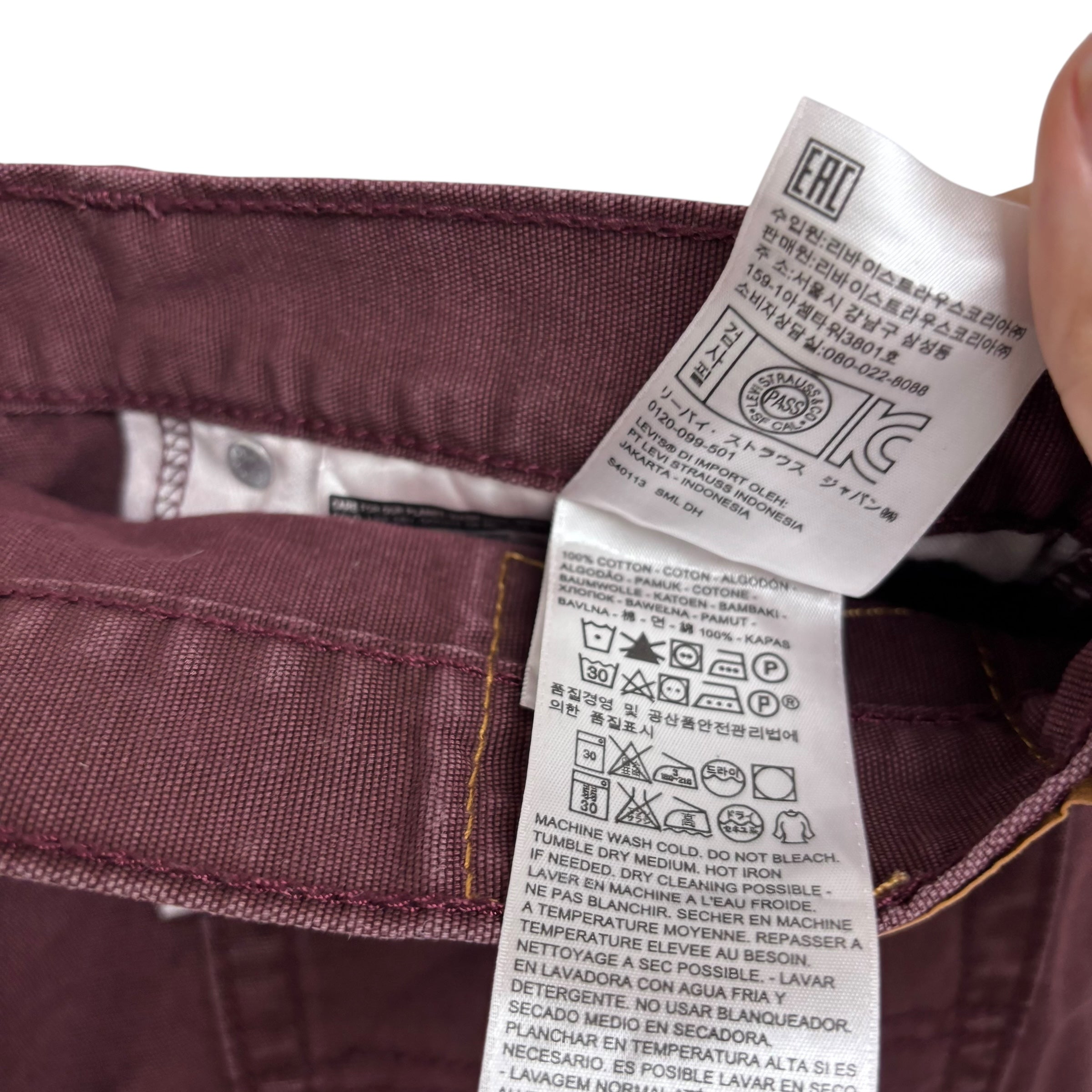 Levis 514 Jeans W33 L32 Mens Burgundy Regular Straight Fit Pants (E)