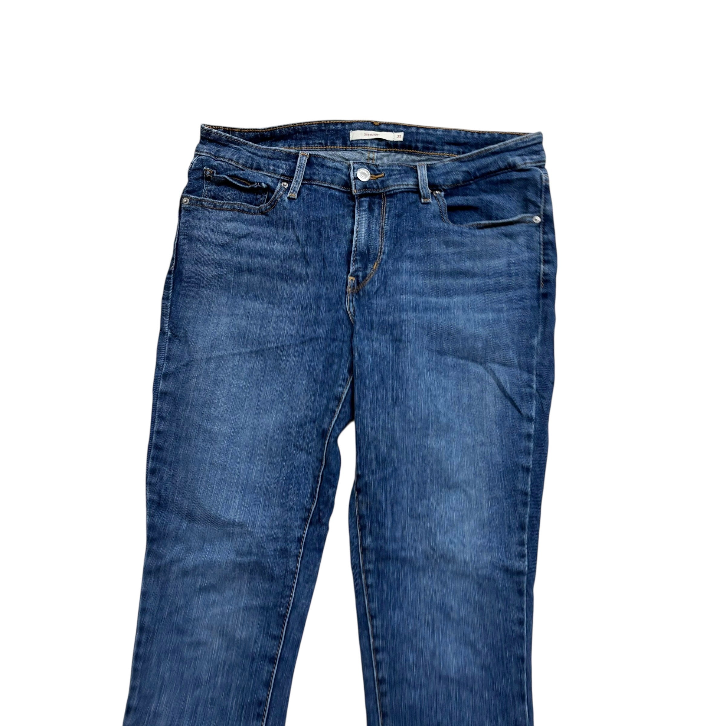 Levis 711 Jeans W31 L30 Womens Skinny Fit Mid Blue Stretch Denim (E)