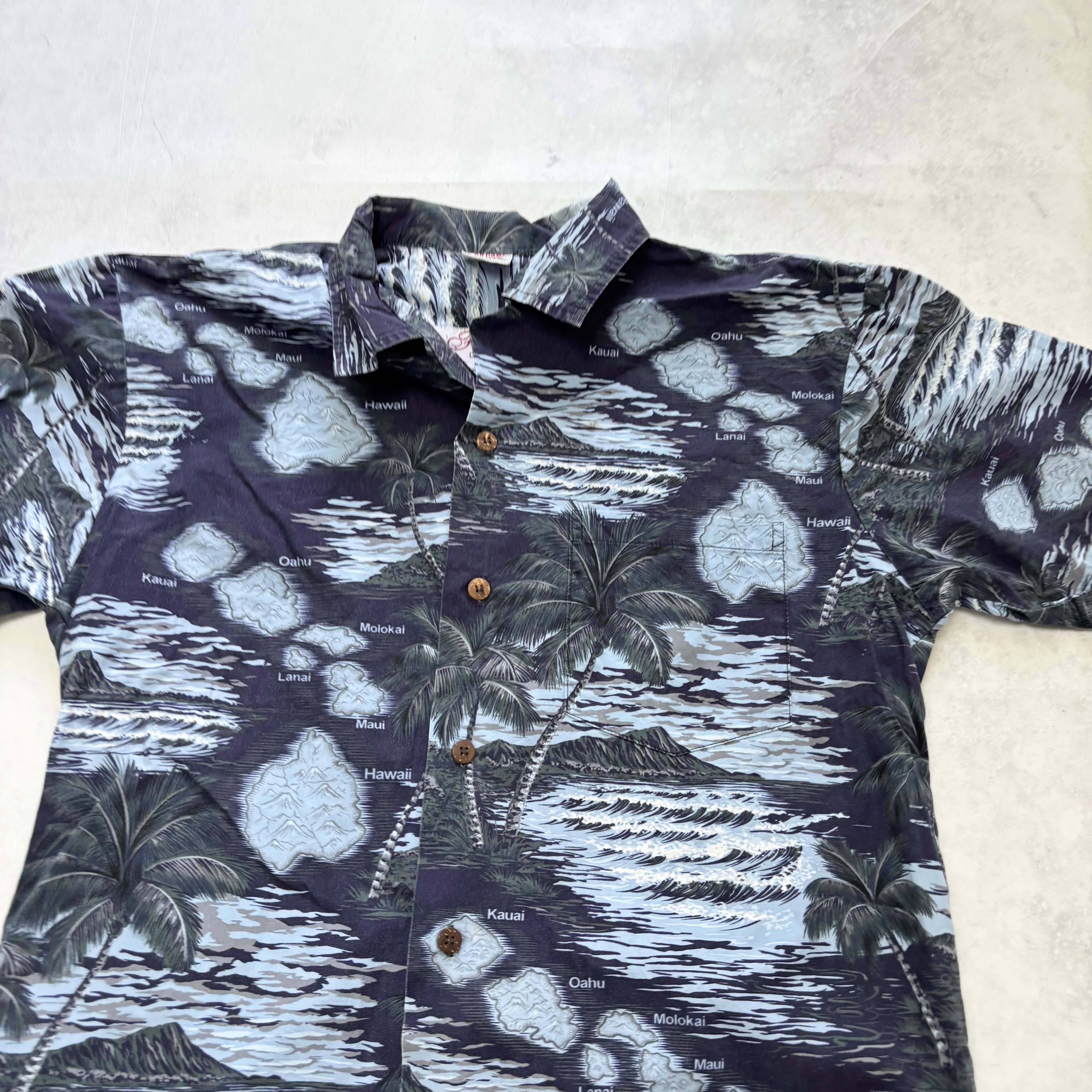 Vintage Hawaiian Shirt Mens Medium Blue Floral Aloha Short Sleeve Cotton (E)