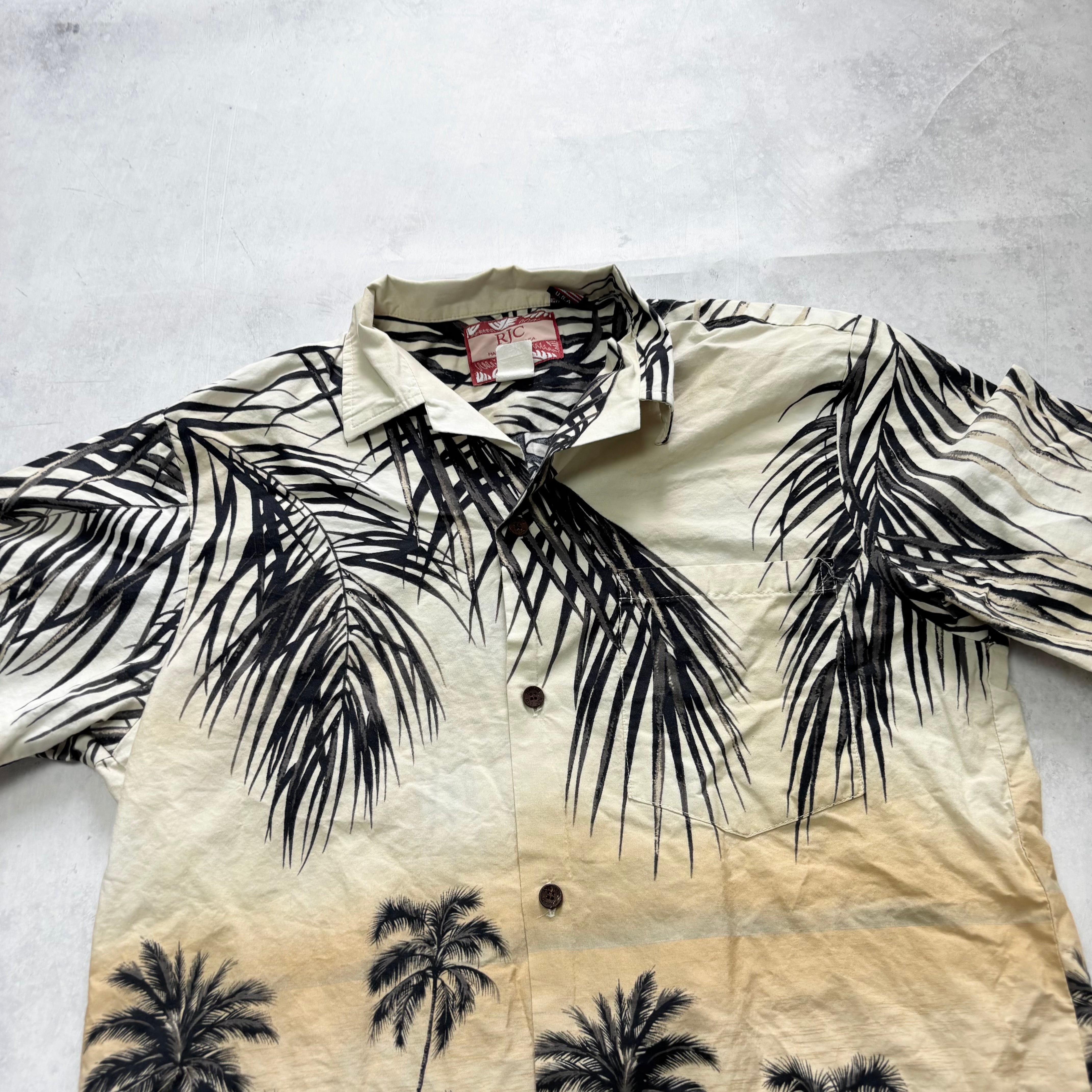 Vintage Hawaiian Shirt Mens Medium Cream Short Sleeve Cotton Regular Fit (E)