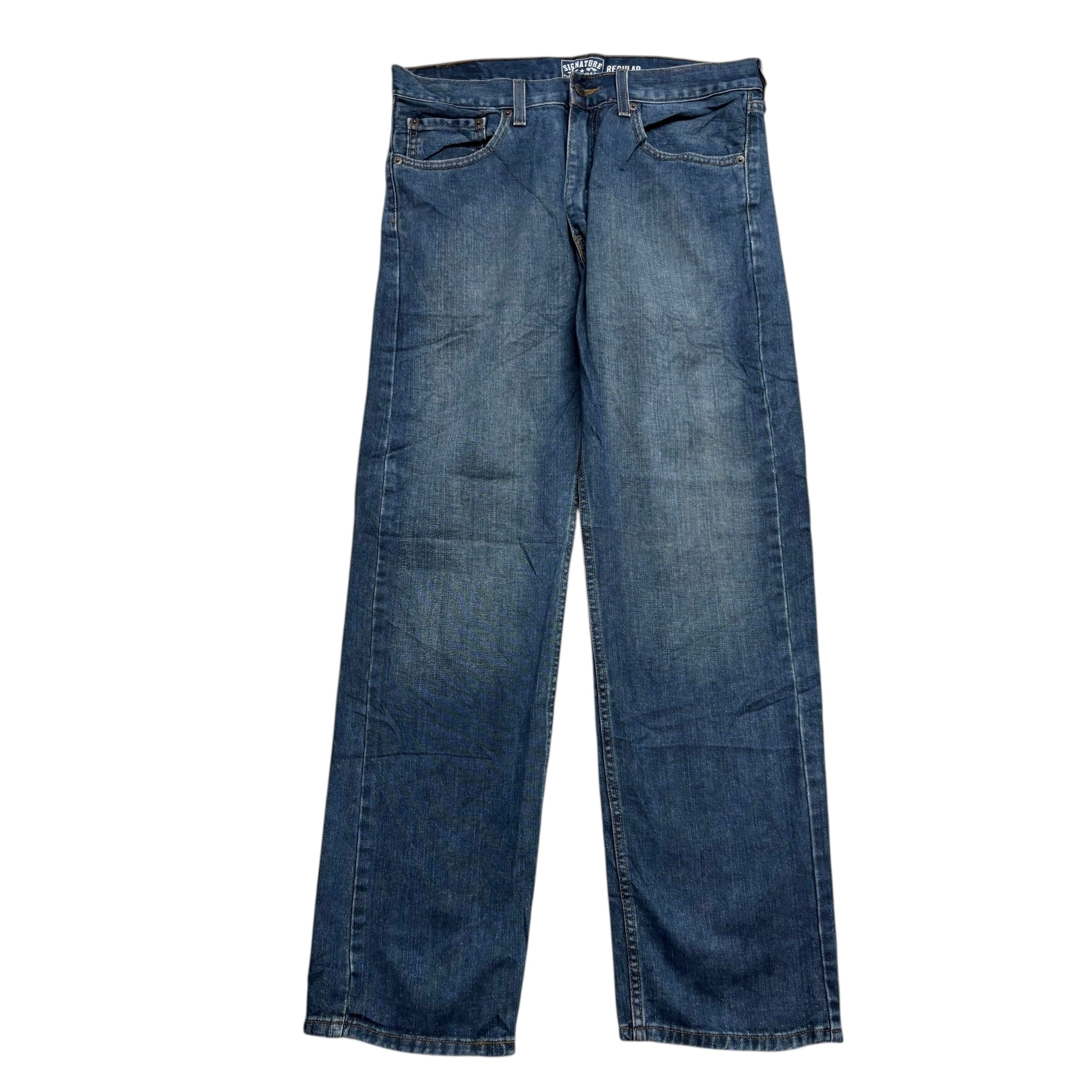 Levis Signature Jeans W33 L32 Mens Mid Blue Regular Straight Fit Denim (E)