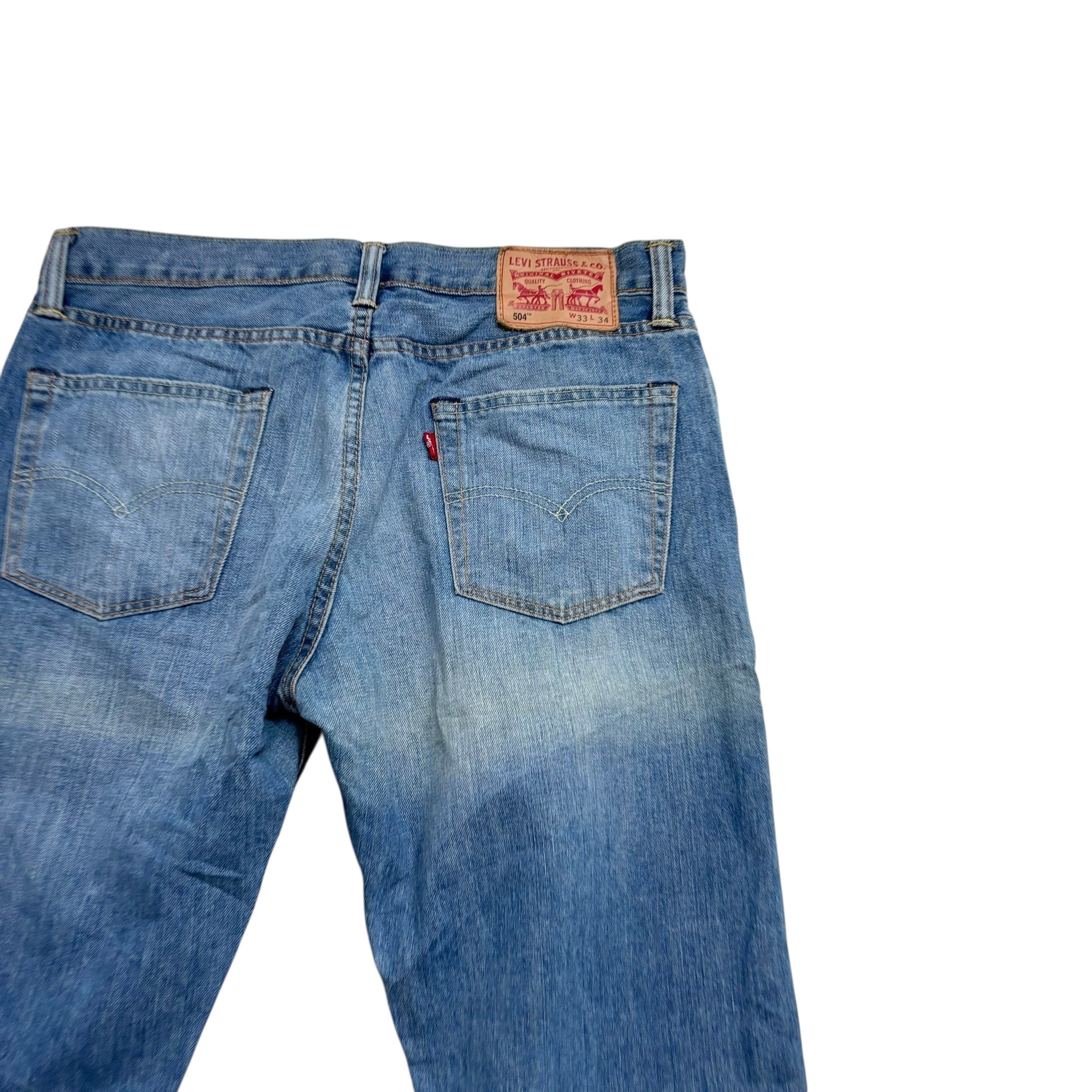 Levis 504 Jeans W33 L34 Mens Mid Blue Regular Straight Fit Denim