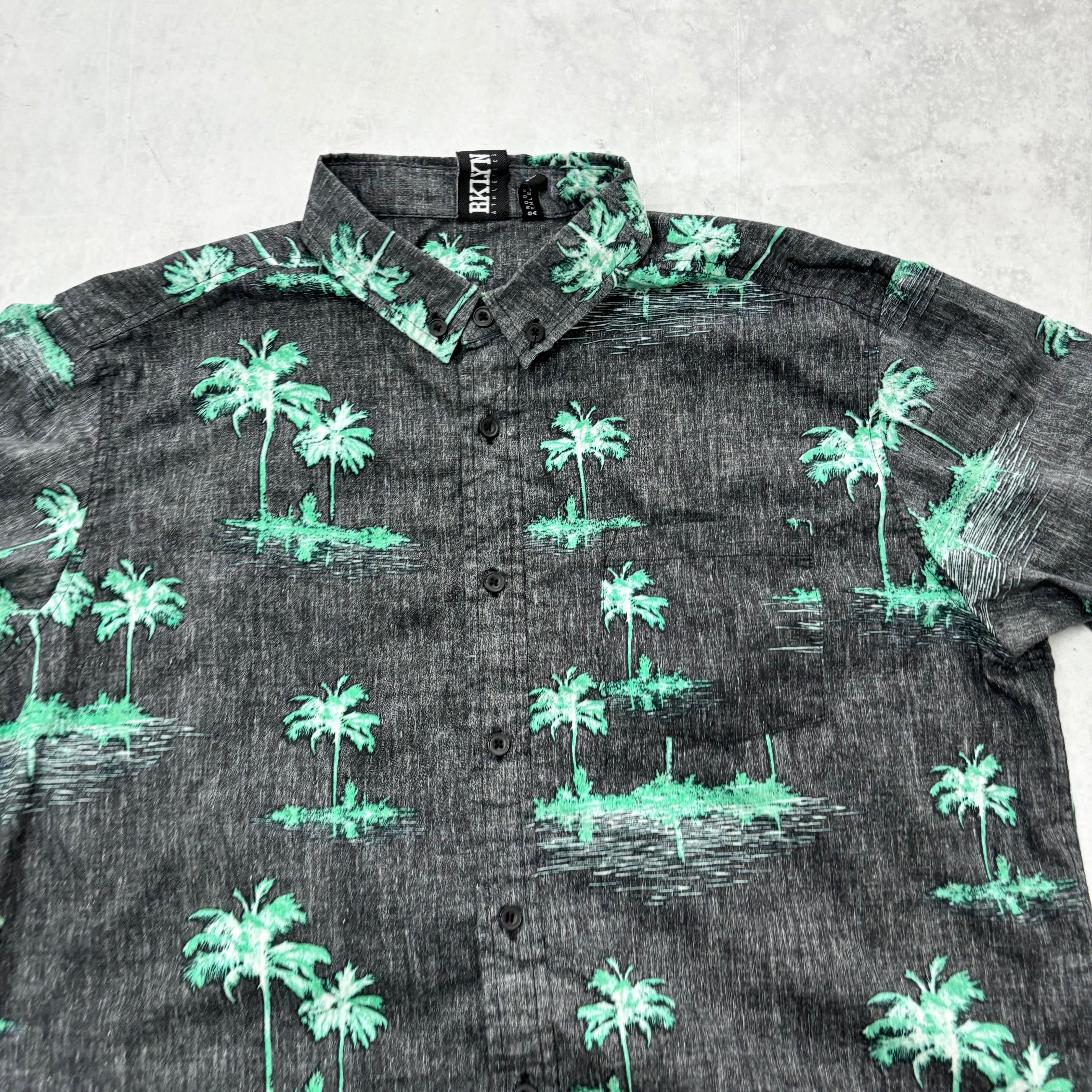 Hawaiian Shirt Mens Large Black Floral Aloha Short Sleeve Cotton Regular Fit (E)