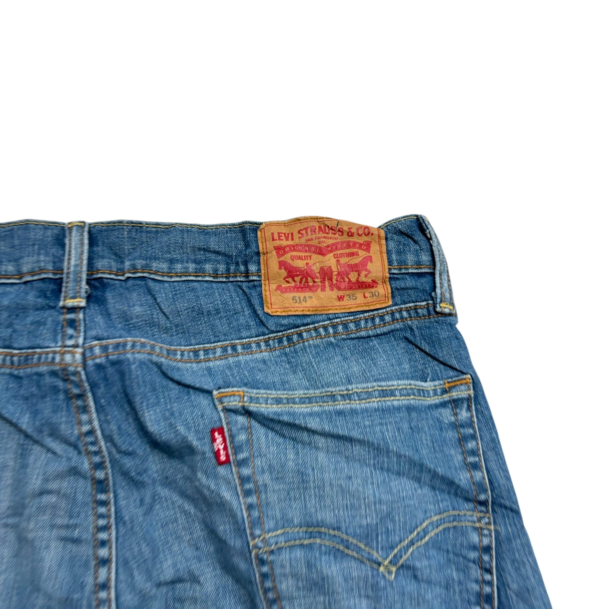 Levis 514 Jeans W35 L30 Mens Mid Blue Regular Straight Fit Stretch Denim (E)