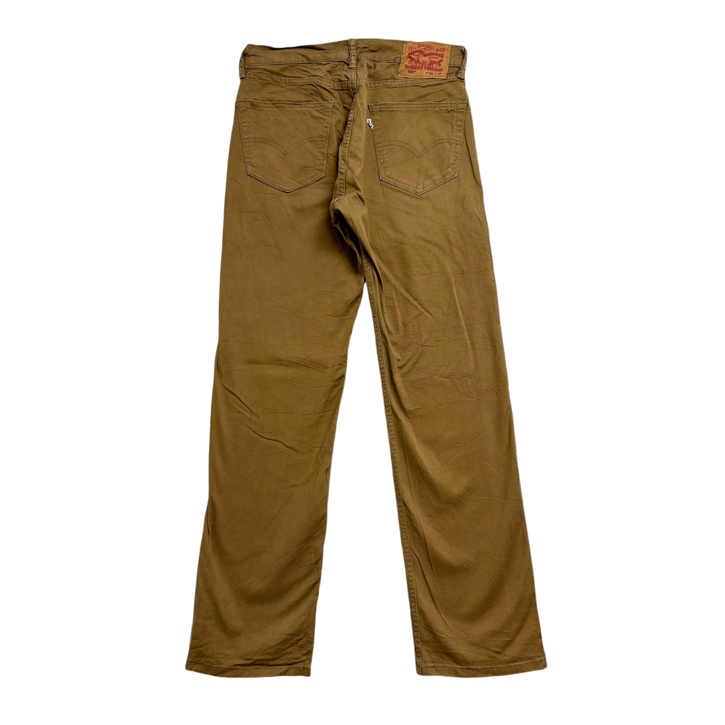 Levis 505 Trousers W30 L30 Mens Gold Tan Regular Straight Fit Pants