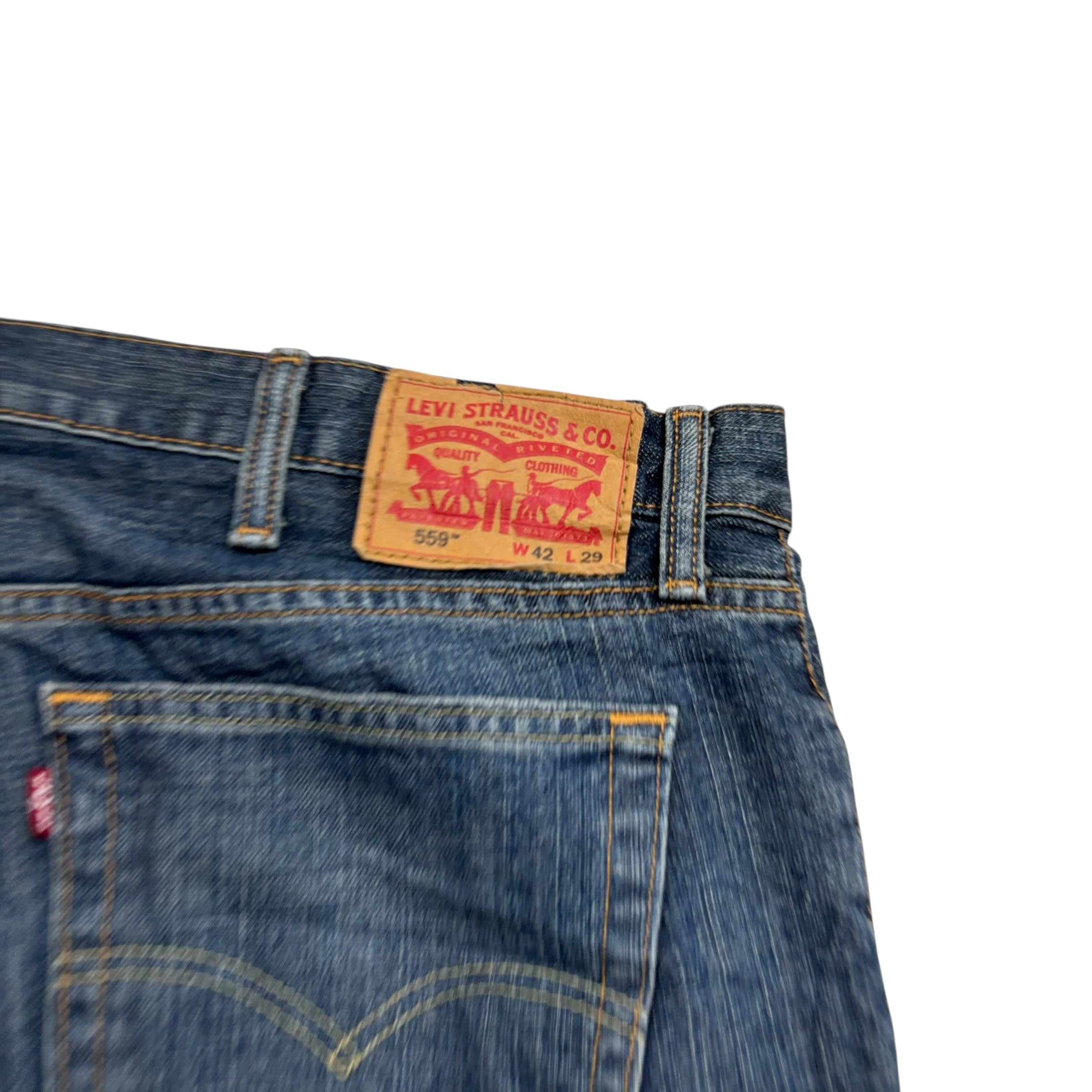 Levis 559 Jeans W42 L29 Mens Dark Blue Baggy Relaxed Straight Fit Denim (E)