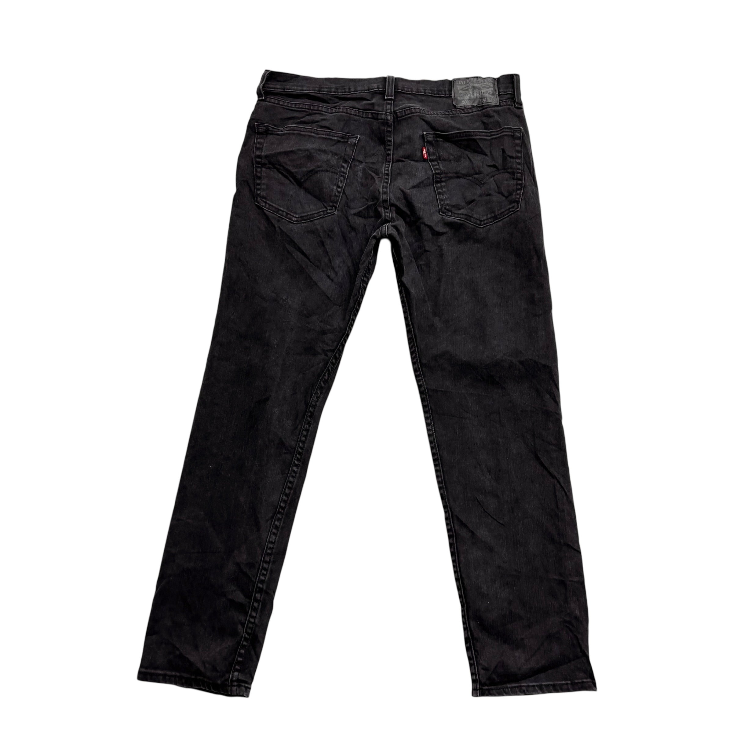 Levis 502 Jeans W34 L30 Mens Black Regular Tapered Fit Stretch Denim (E)