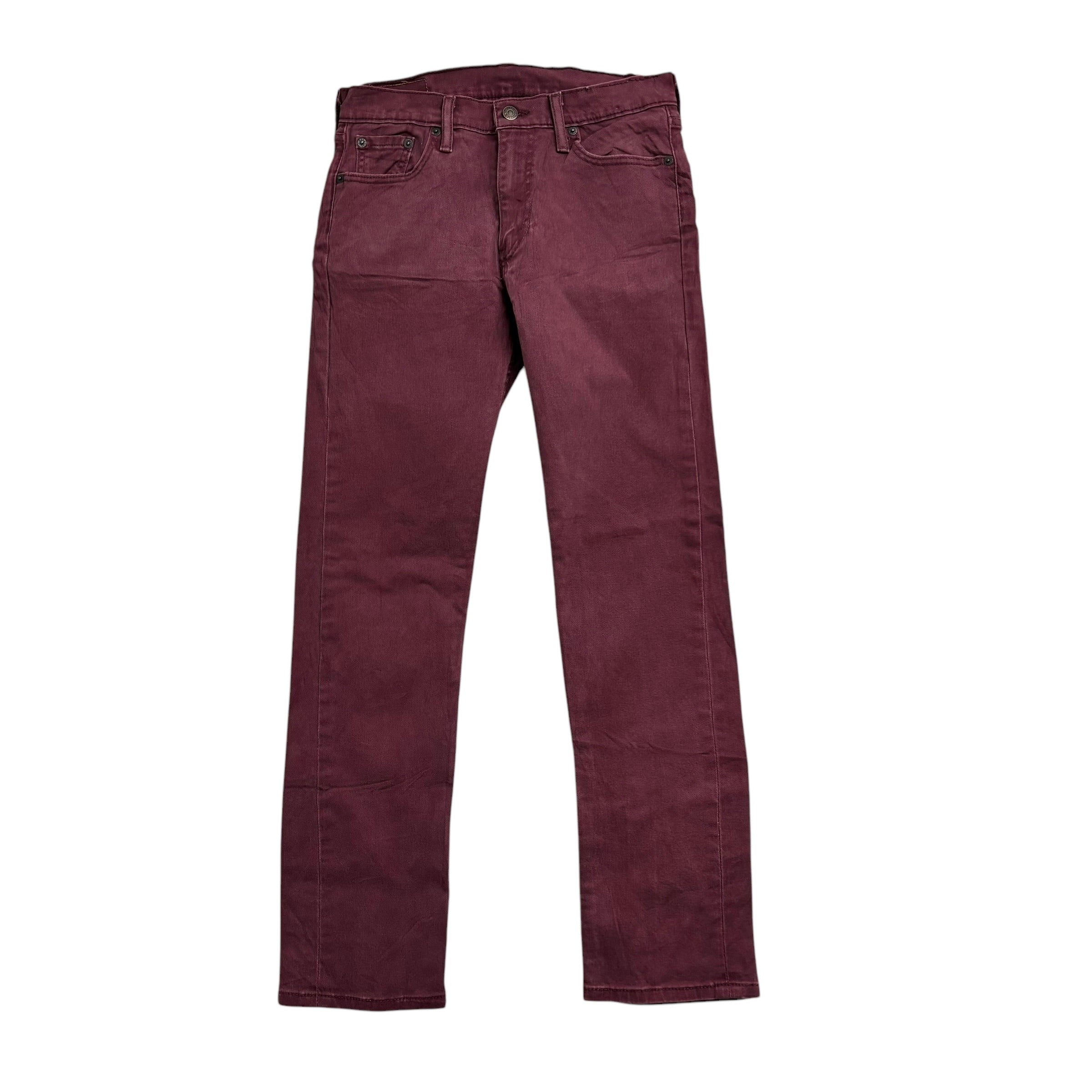 Levis 513 Jeans W29 L30 Mens Burgundy Red Slim Straight Fit Stretch Denim