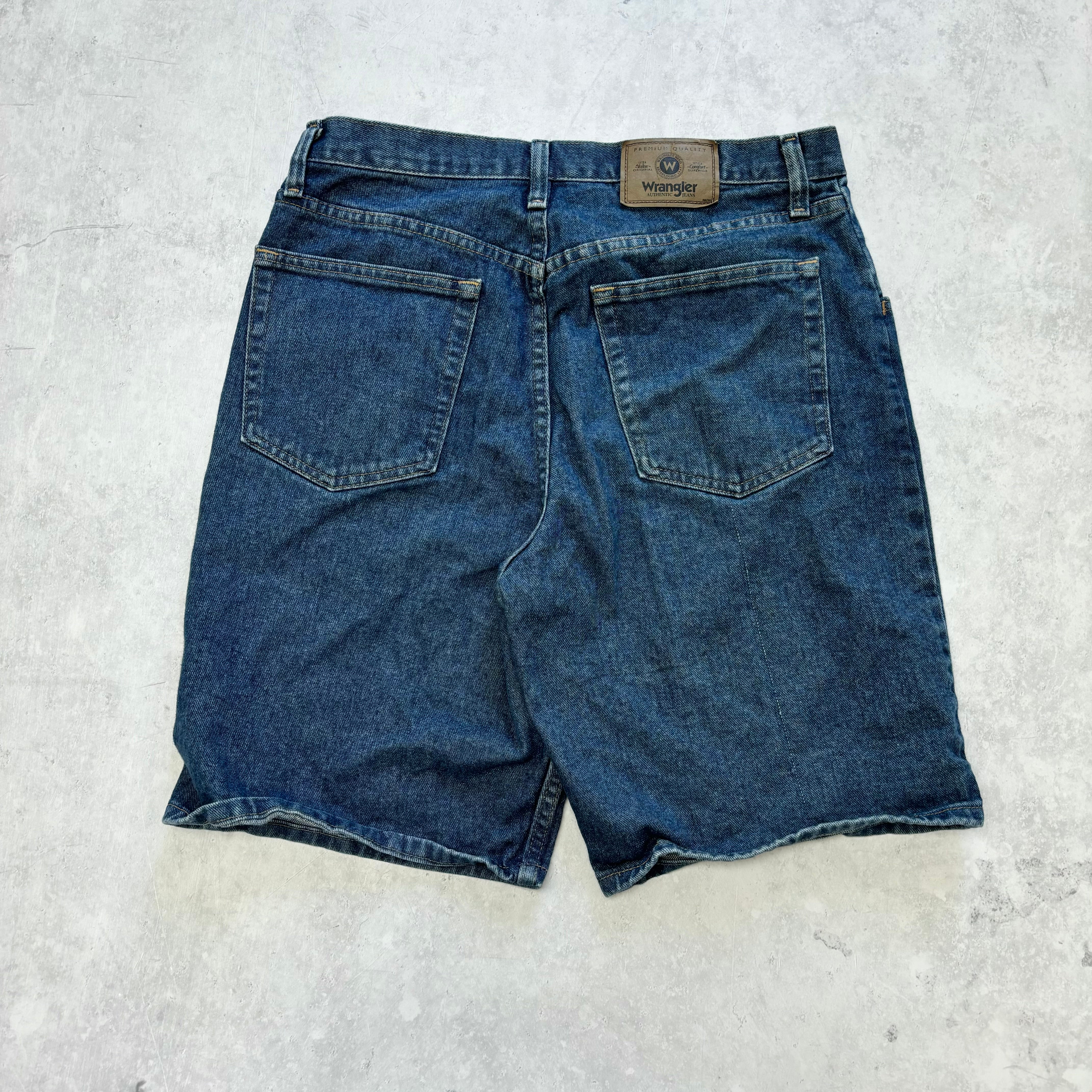 Vintage Wrangler Jorts W32 Mens Denim Shorts Mid Blue Baggy Relaxed Fit