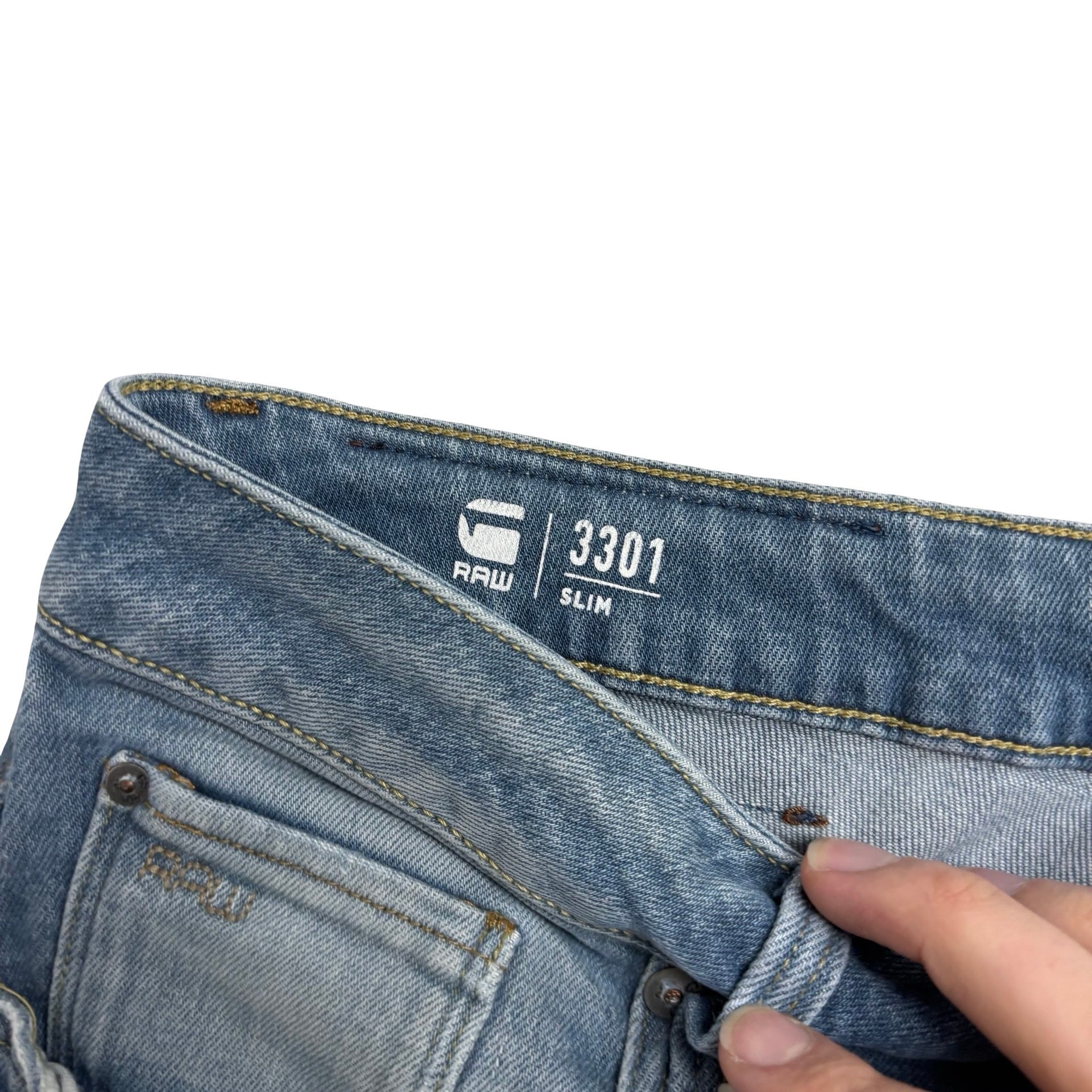 G Star 3301 Jeans W32 L27 Mens Mid Blue Slim Fit Stretch Denim