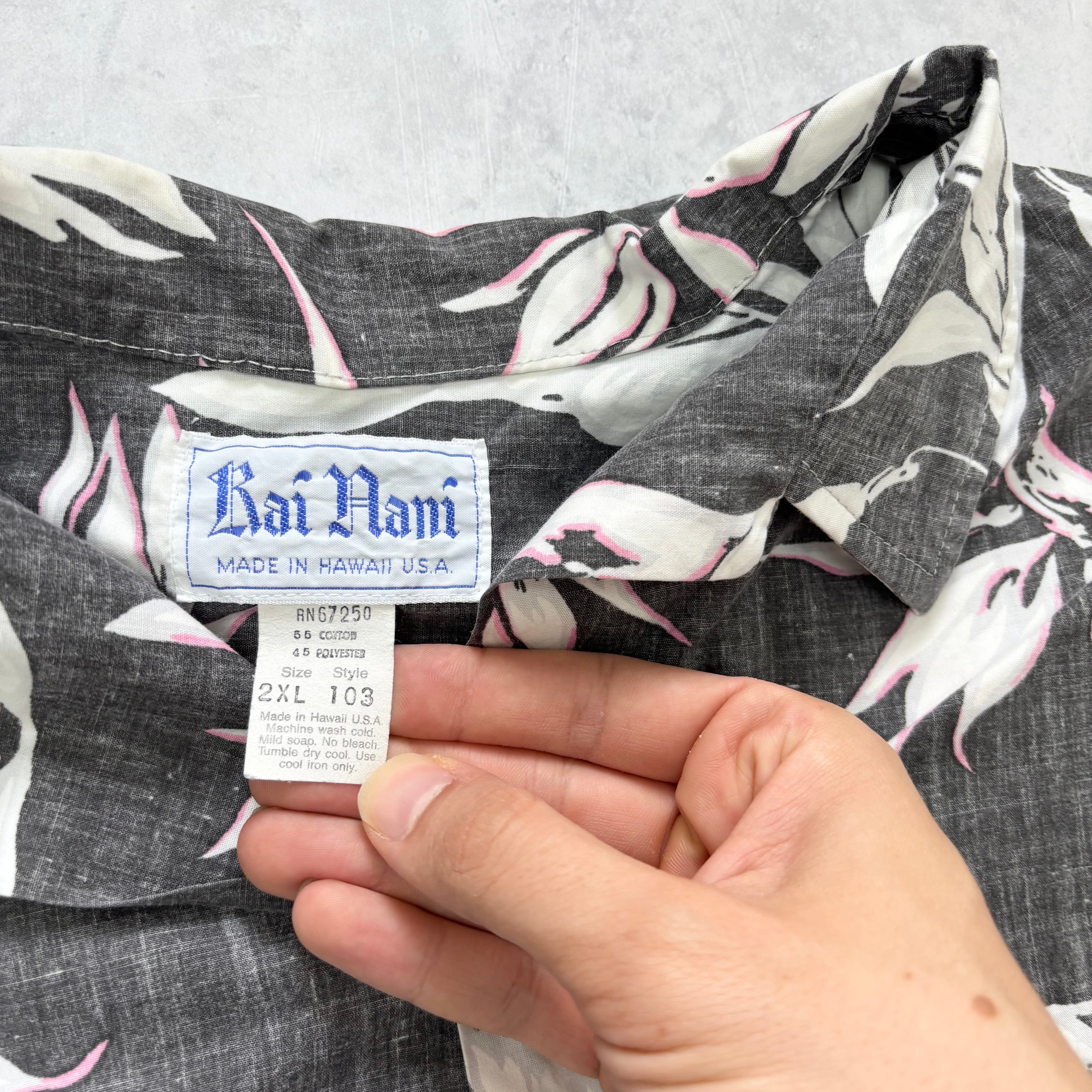 Vintage Hawaiian Shirt Mens XXL Grey Floral Aloha Short Sleeve Cotton (E)
