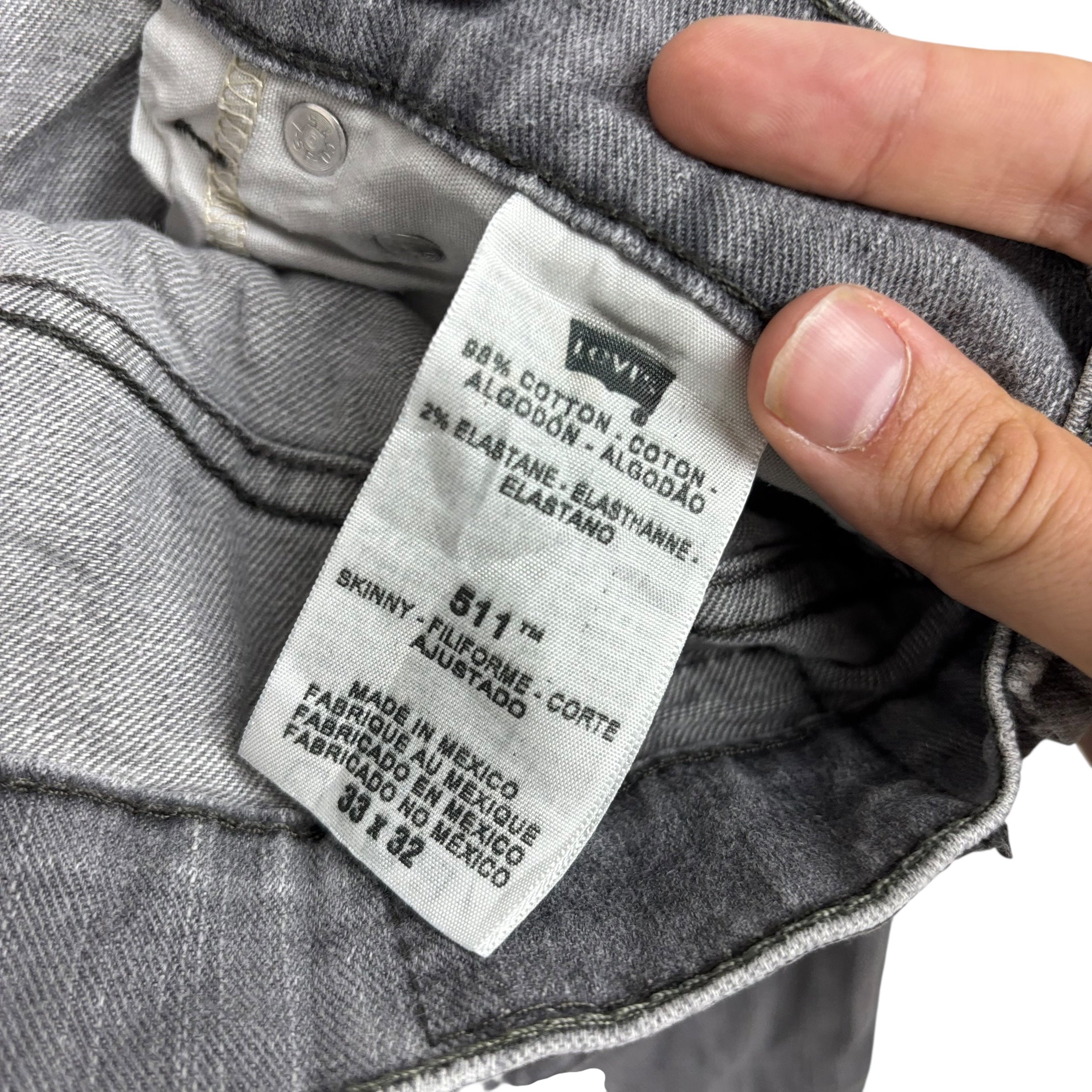 Levis 511 Jeans W32 L26 Mens Grey Slim Fit Stretch Vintage Denim