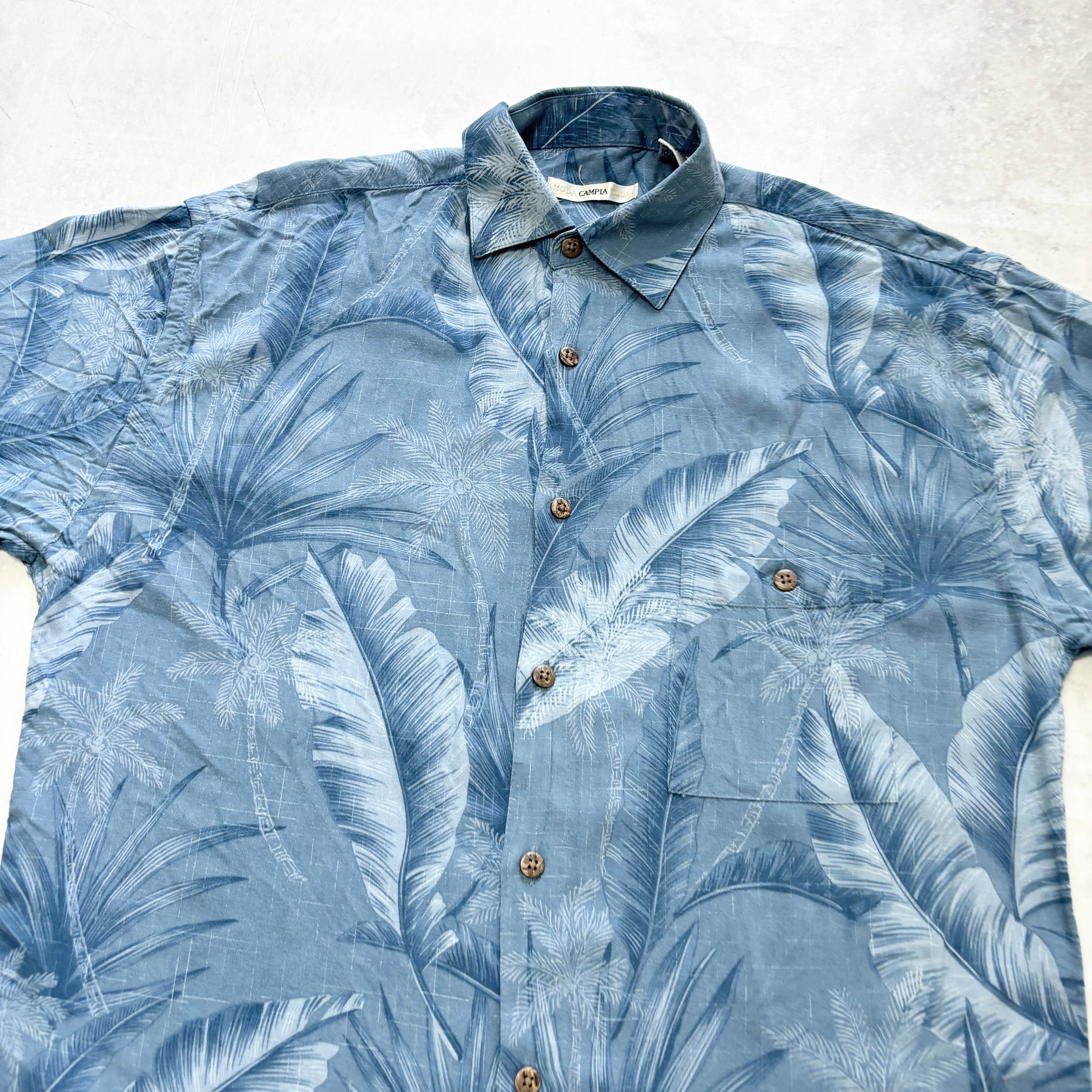 Vintage Hawaiian Shirt Mens Small Blue Floral Aloha Short Sleeve Rayon (E)
