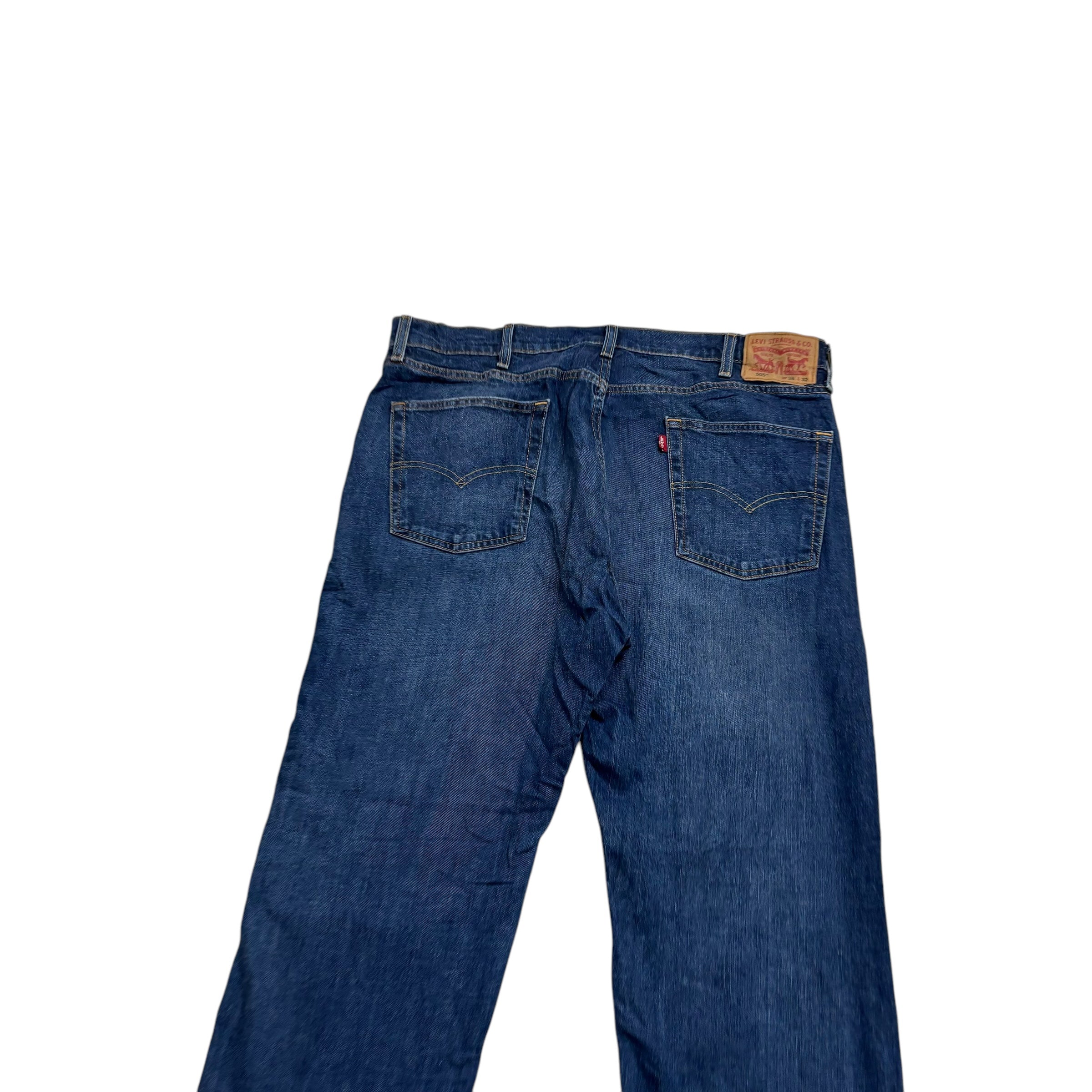 Levis 505 Jeans W38 L32 Mens Dark Blue Regular Straight Fit Stretch Denim (E)