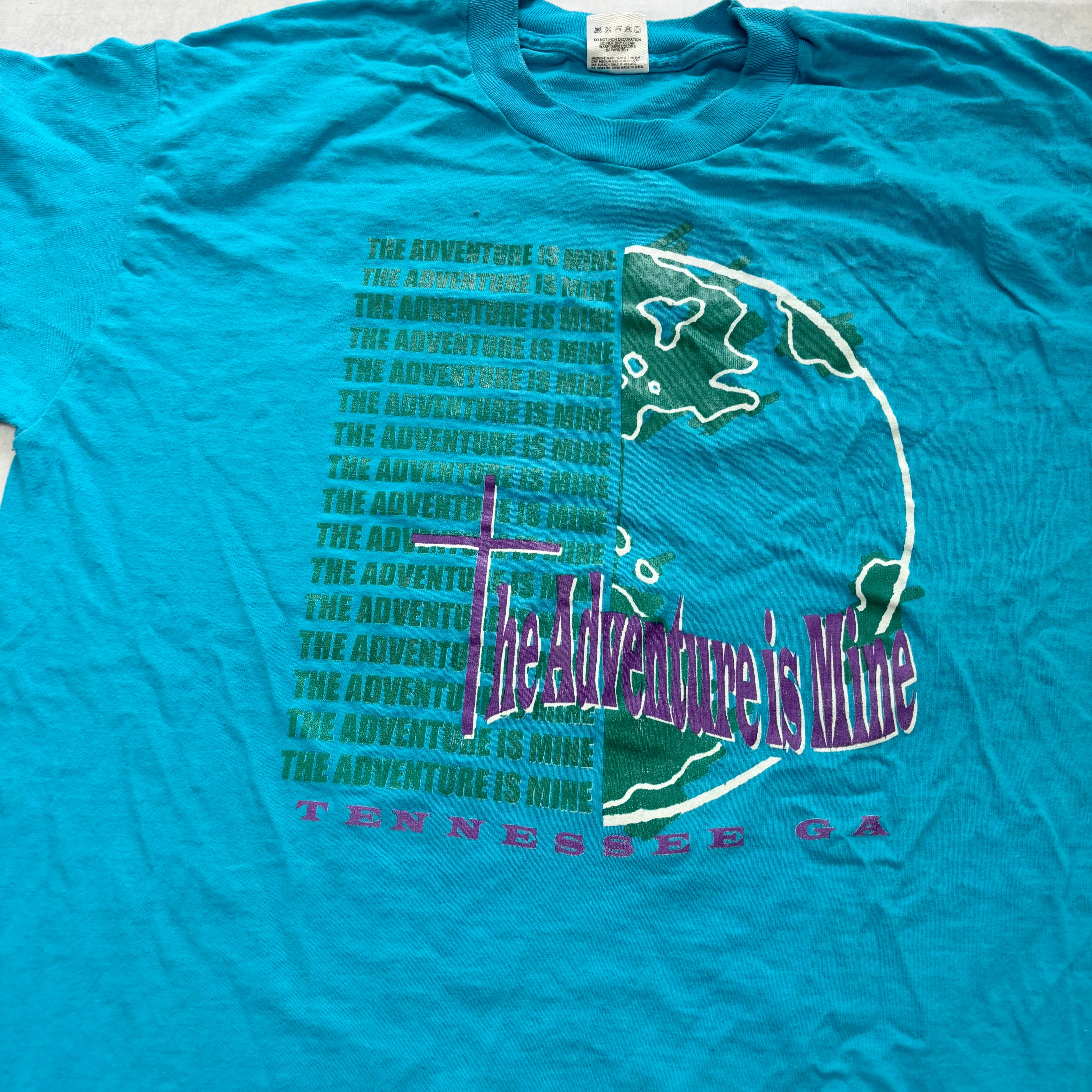 Vintage T Shirt Mens Large Blue Single Stitch Graphic Print 90s USA (E)