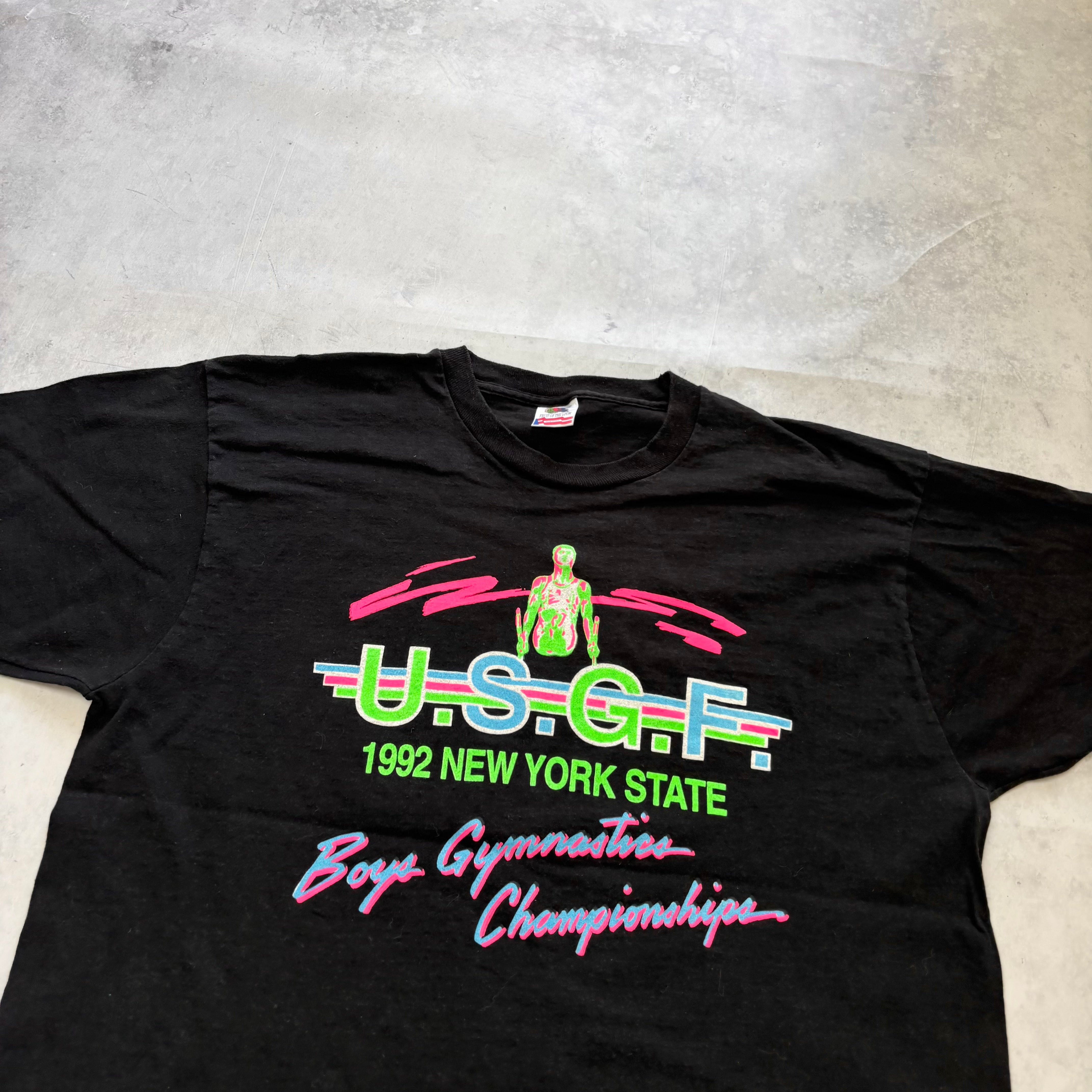 Vintage T Shirt Mens XL Black Single Stitch Graphic Print 90s Gymnastics (E)