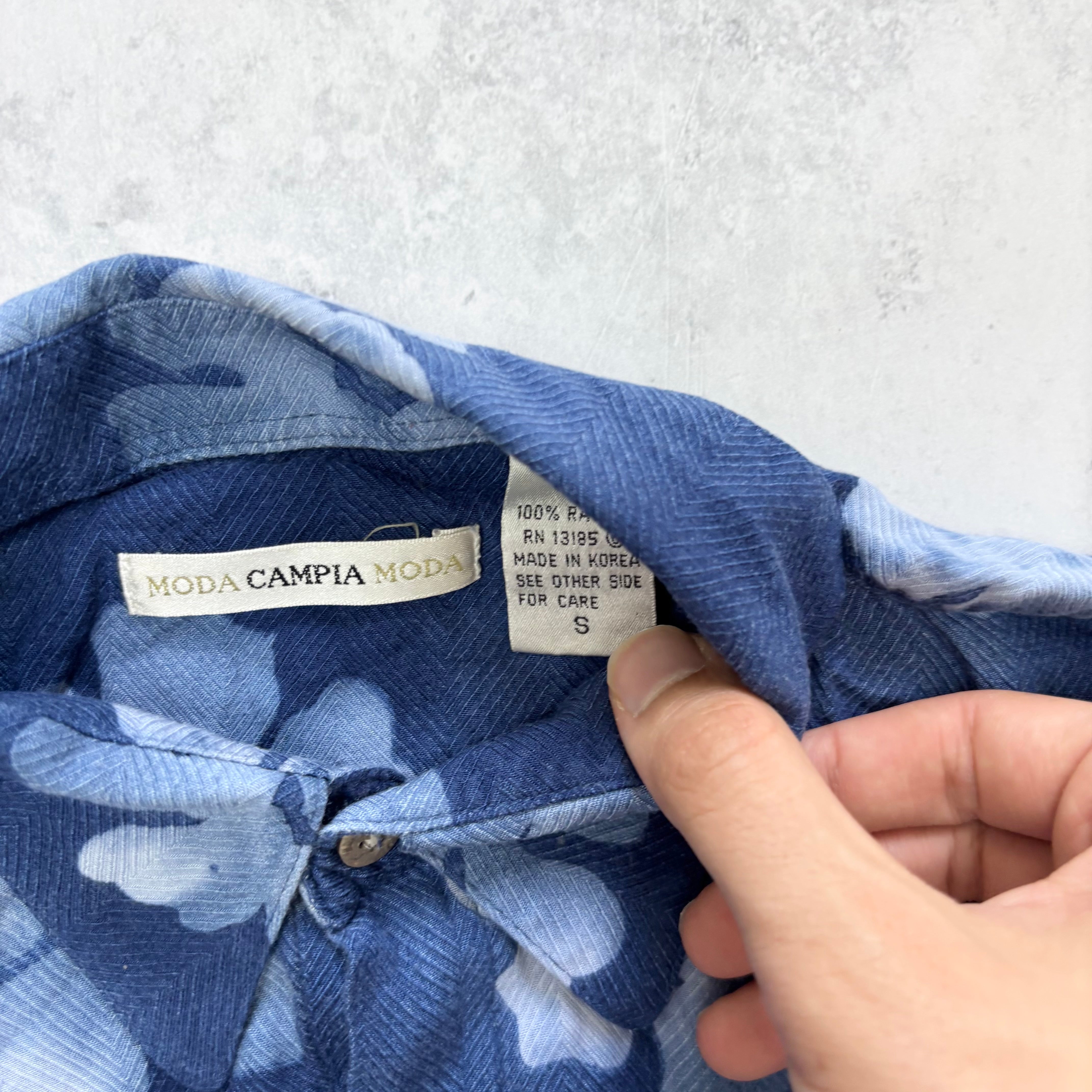 Hawaiian Shirt Mens Small Blue Aloha Floral Short Sleeve Rayon (E)