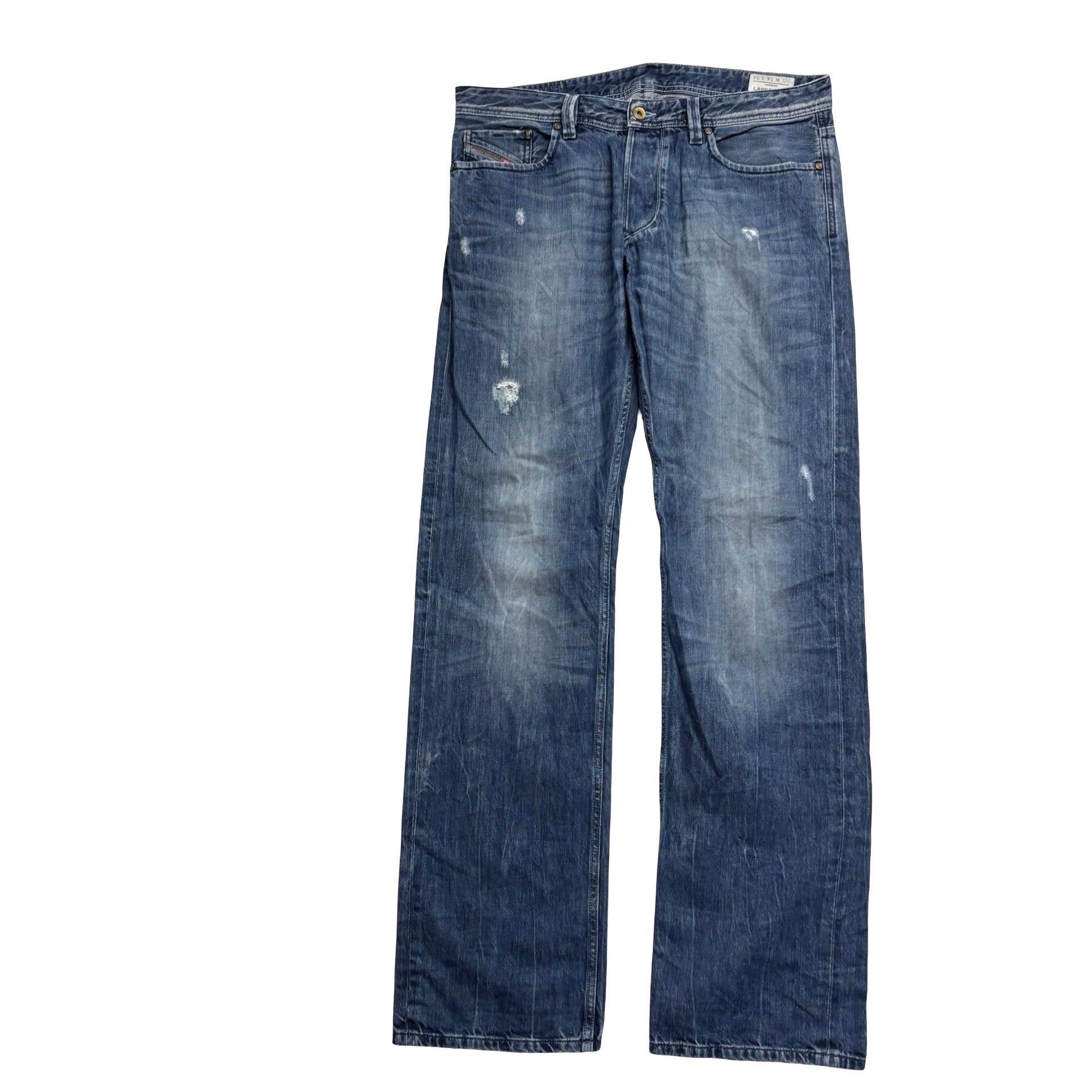 Diesel Larkee Jeans W34 L34 Mens Dark Blue Relaxed Straight Fit Distressed