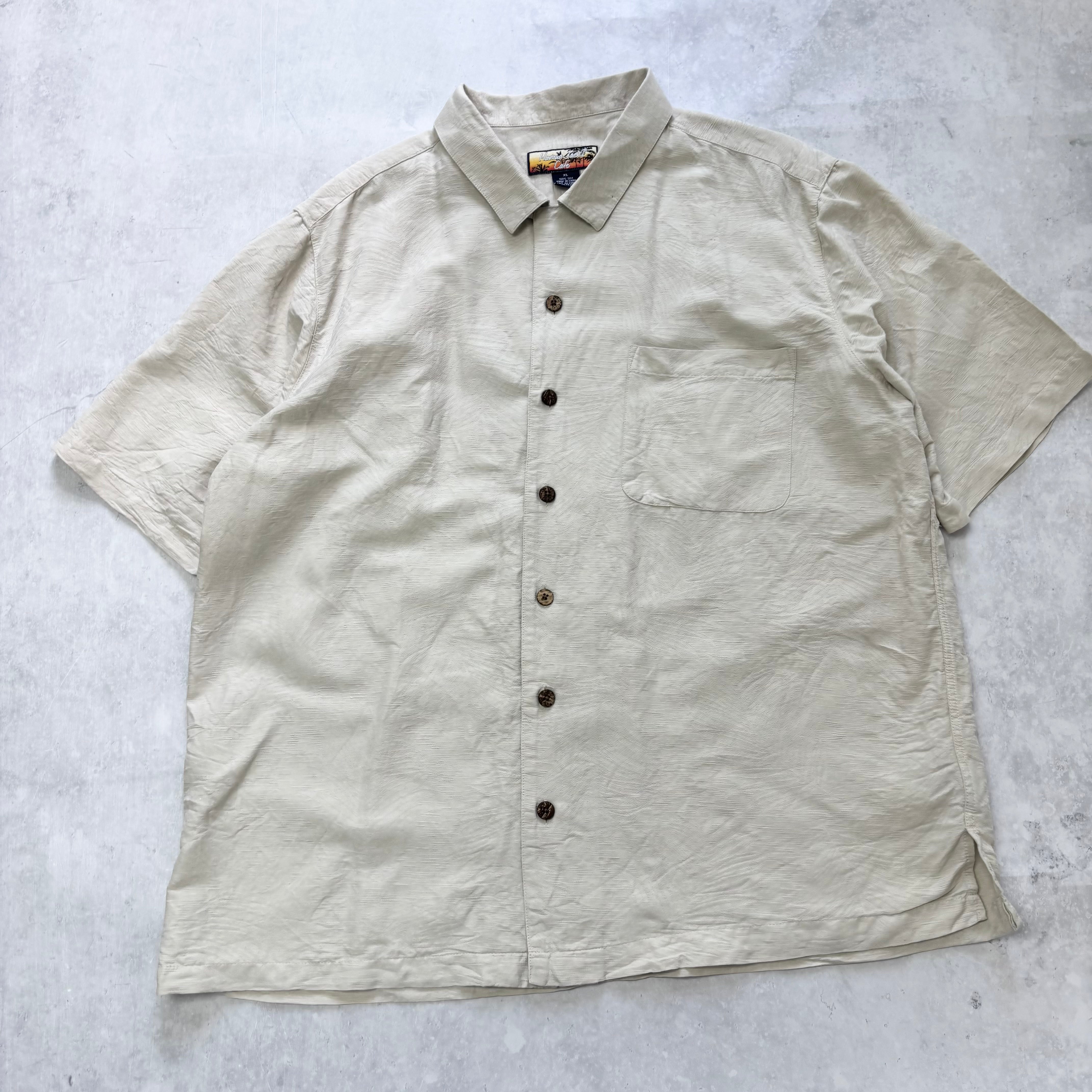 Vintage Hawaiian Shirt Mens Large Cream Silk Floral Aloha Short Sleeve (F)
