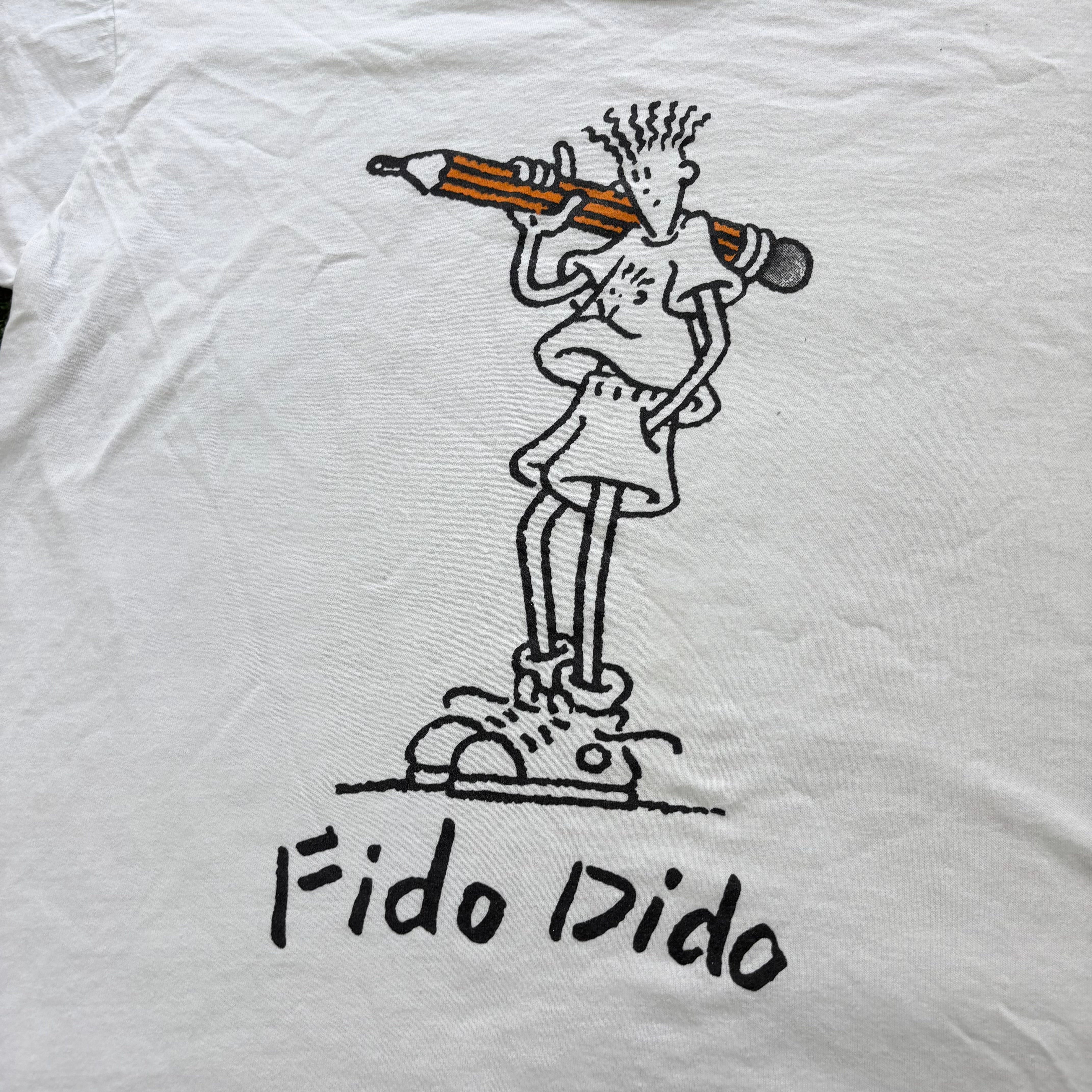 Vintage T Shirt Mens Large White Single Stitch Graphic Print 90s Fido Dido