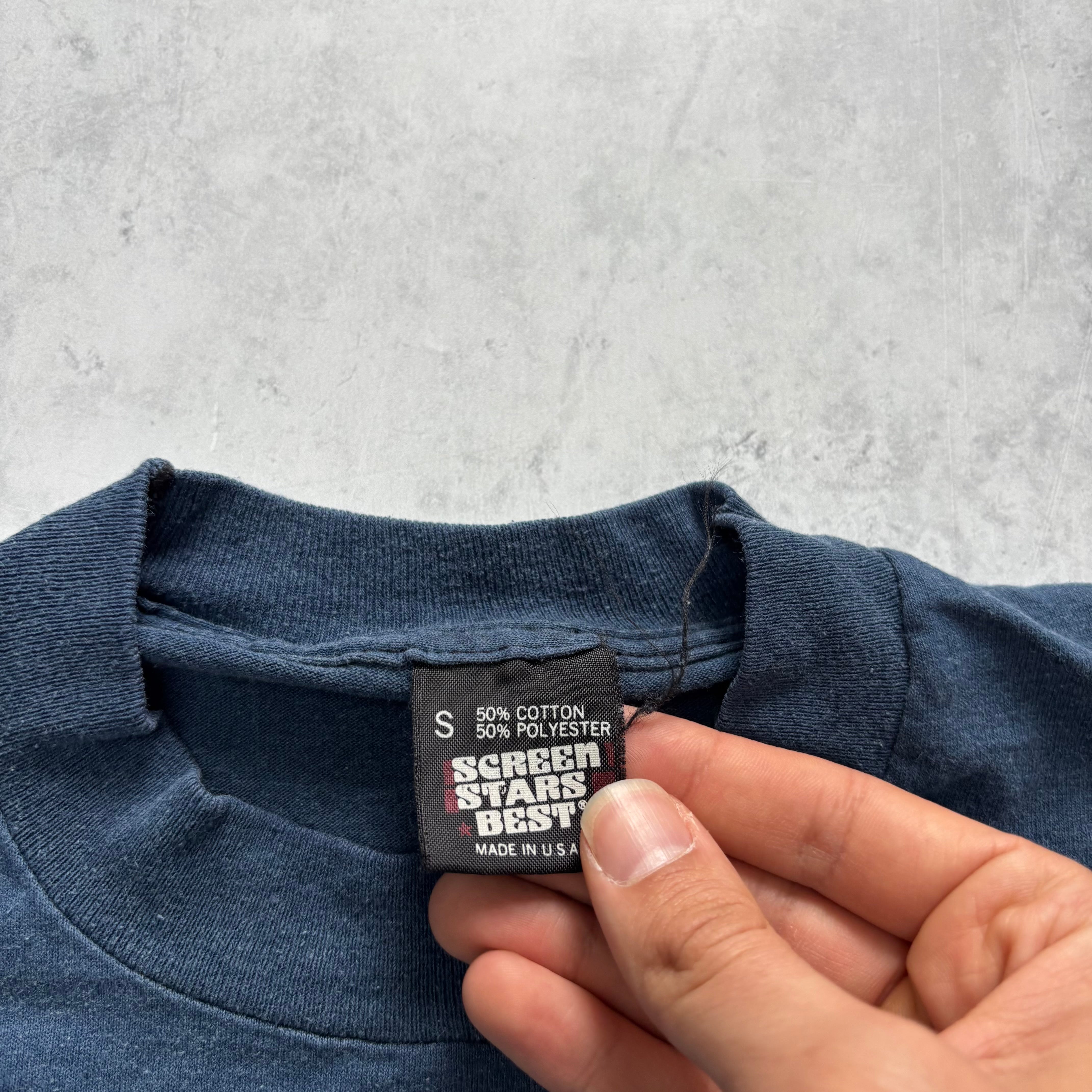 Vintage T Shirt Mens XS Navy Blue Single Stitch Graphic Print 90s USA Flag