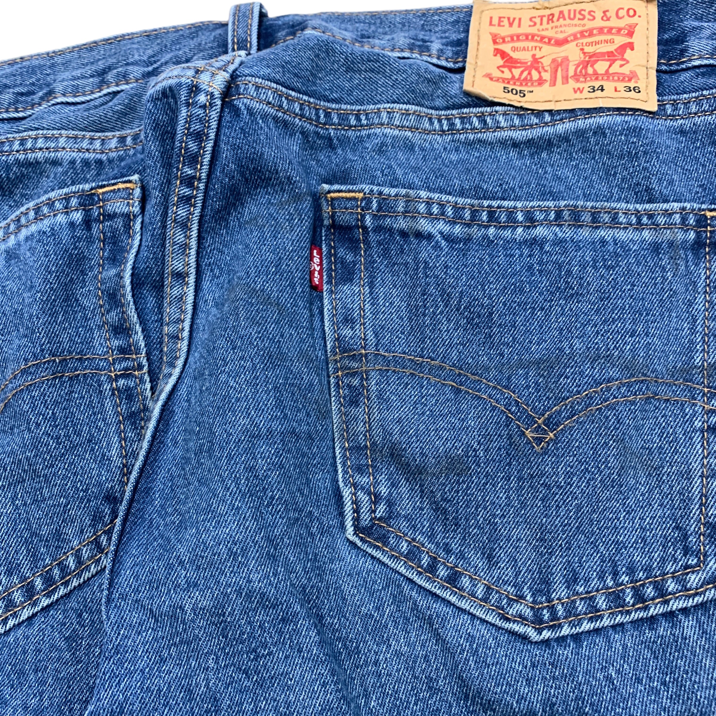 Levis 505 Jeans W34 L36 Mens Blue Vintage Regular Straight Fit Denim