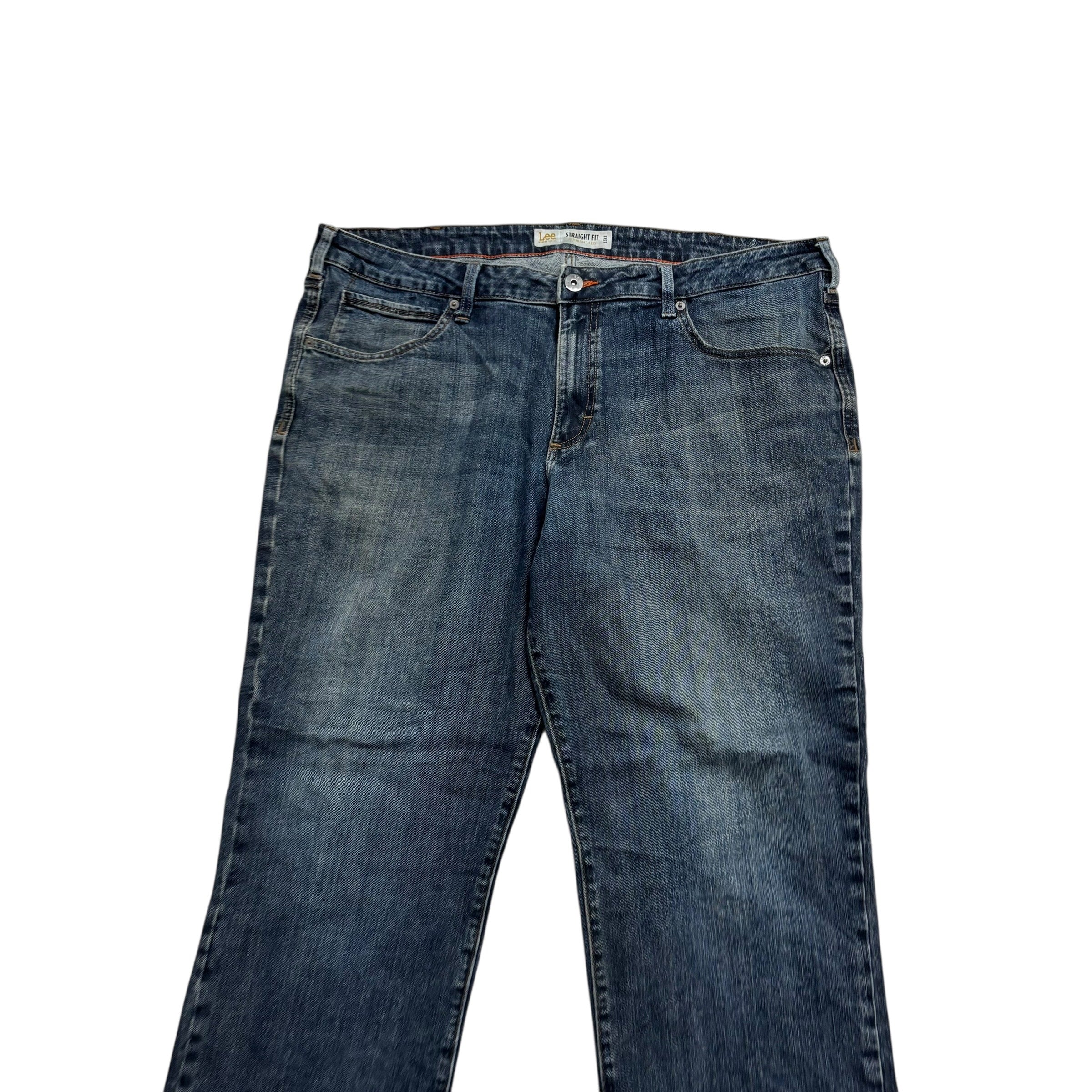Lee Jeans W42 L29 Mens Mid Blue Regular Straight Fit Stretch Denim