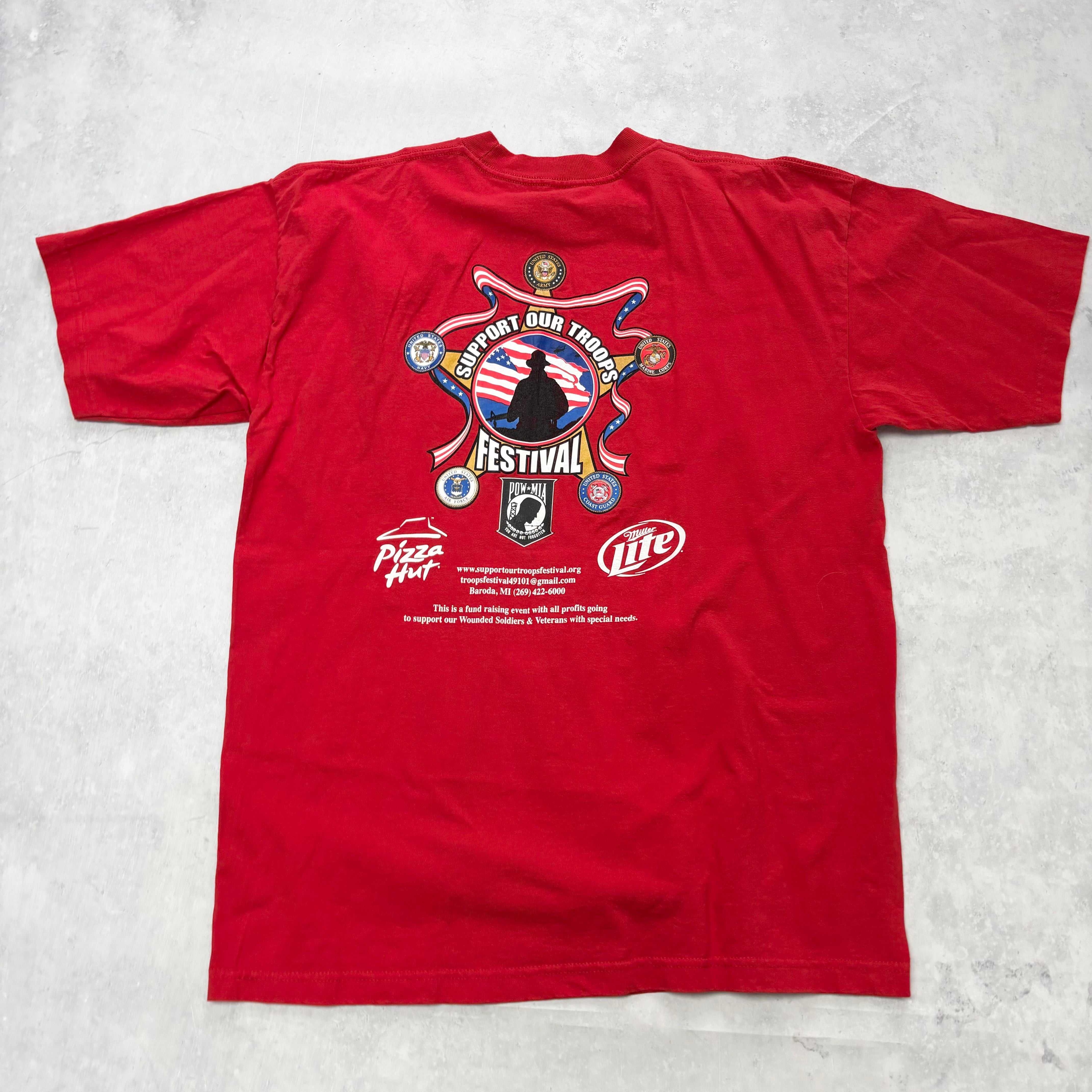 Vintage T Shirt Mens XL Red Graphic Print 00s Military USA (E)