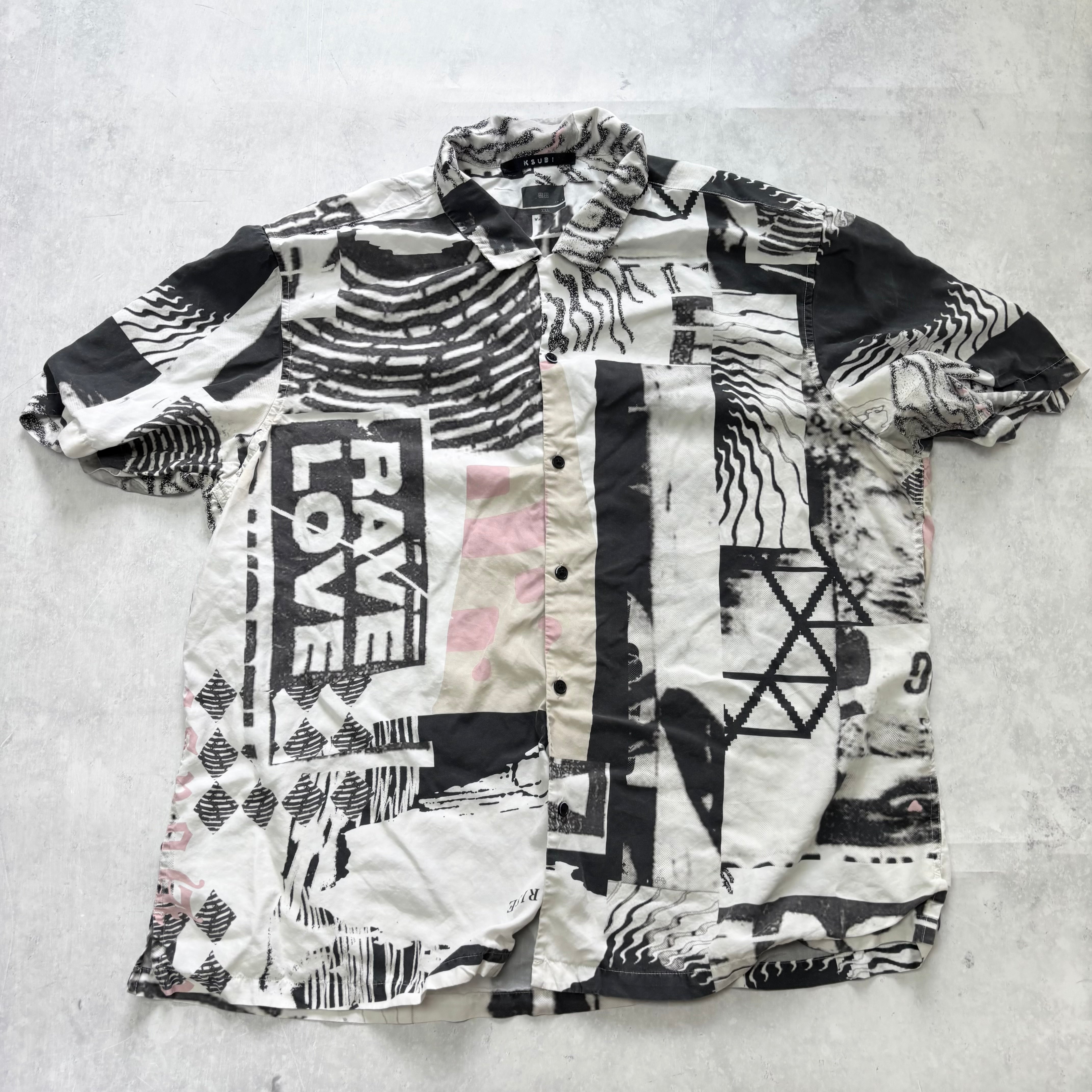 Ksubi Shirt Mens XXL White Funky Rave Short Sleeve Lyocell (E)