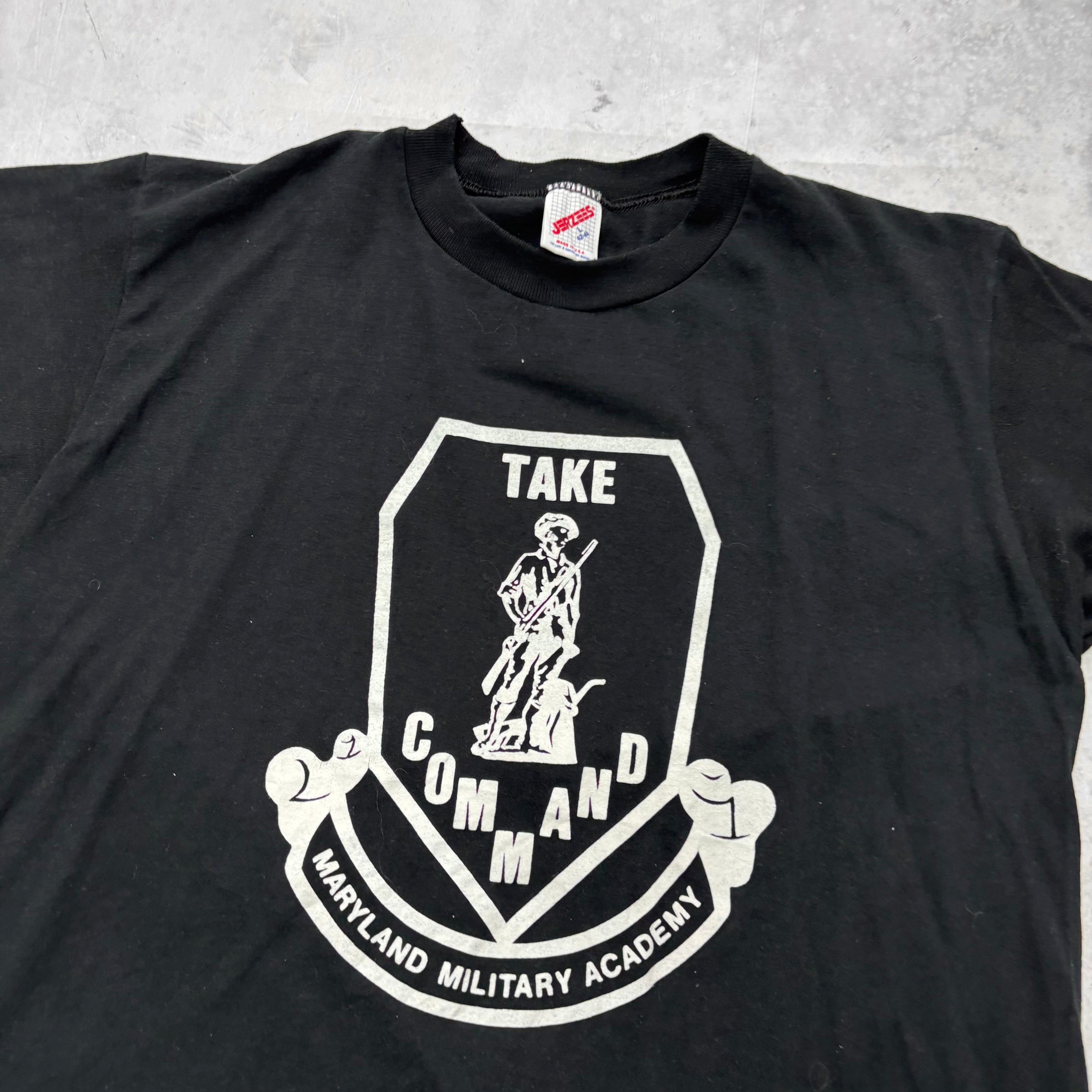 Vintage T Shirt Mens Medium Black Single Stitch Graphic Print 80s Military (E)