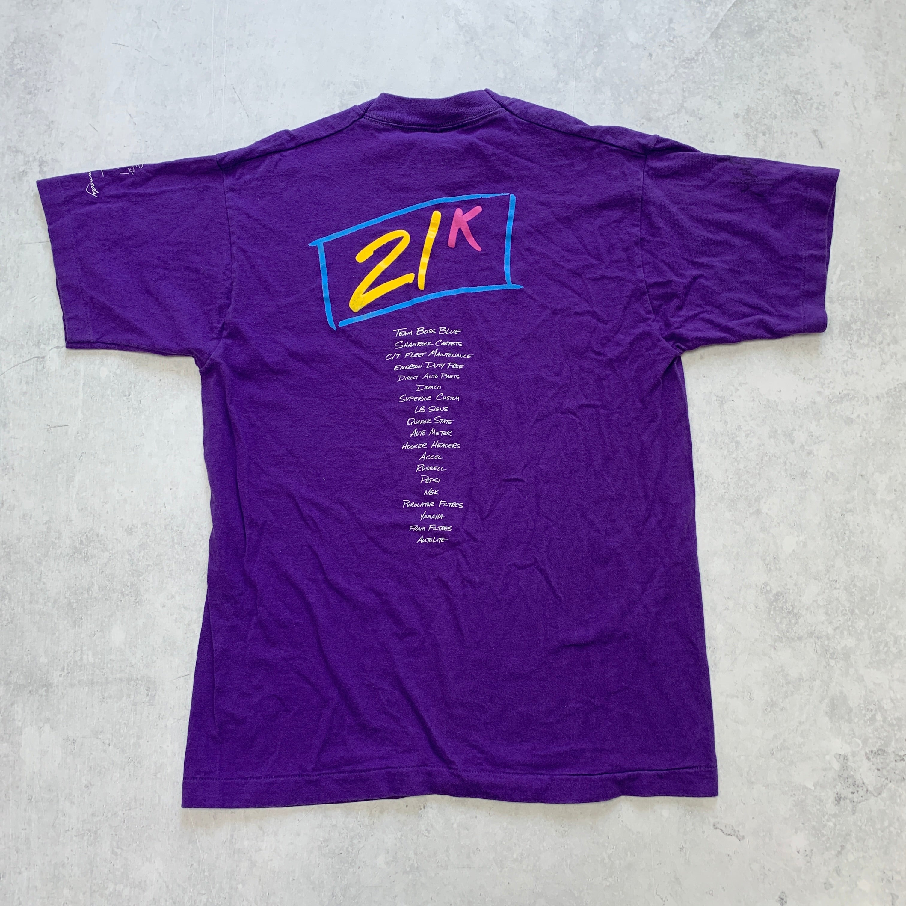 Vintage T Shirt Mens Medium Purple Single Stitch Graphic Print 90s USA Racing